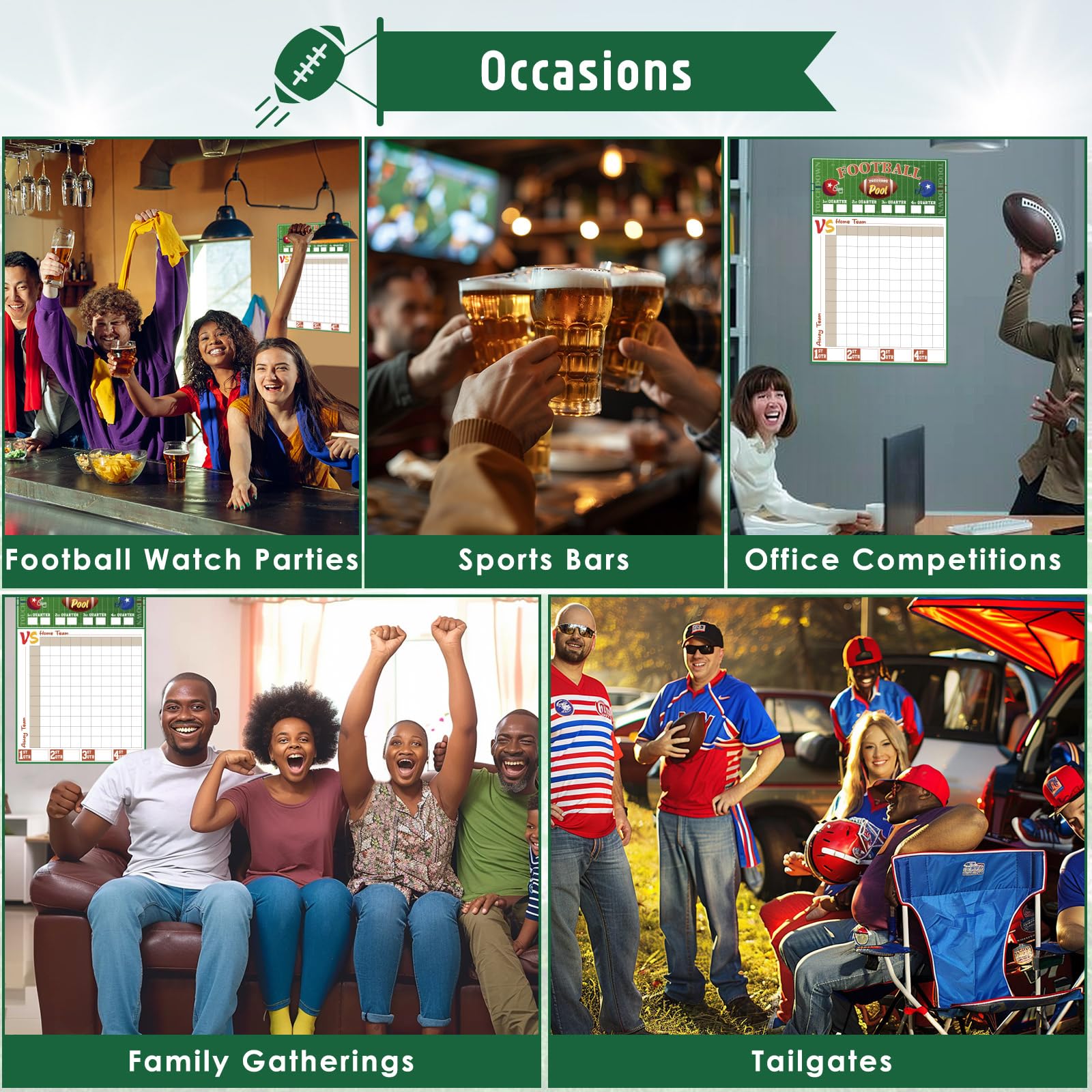 2 Pcs Football Pool Poster, 19‘' x 27.77'' Football Squares Board 100 Grids, Large Football Pool Squares Poster for Super Bowl, Tailgate Parties, Office Pools & Game Day Decorations – Big Football Game Party Supplies 2025