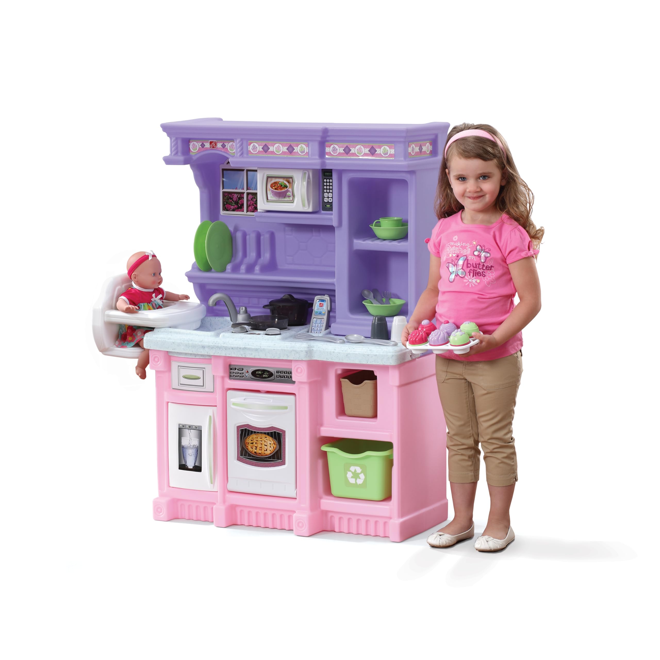 Step2 Little Baker's Kids Kitchen Playset - Durable Plastic Indoor/Outdoor Play Kitchen with Lights, Sounds & 30 Accessories - Educational Pretend Play Toy for Toddlers Ages 2+ (Purple/Pink) - Perfect for Birthday Gifts, Daycare Centers & Imaginative Playtime