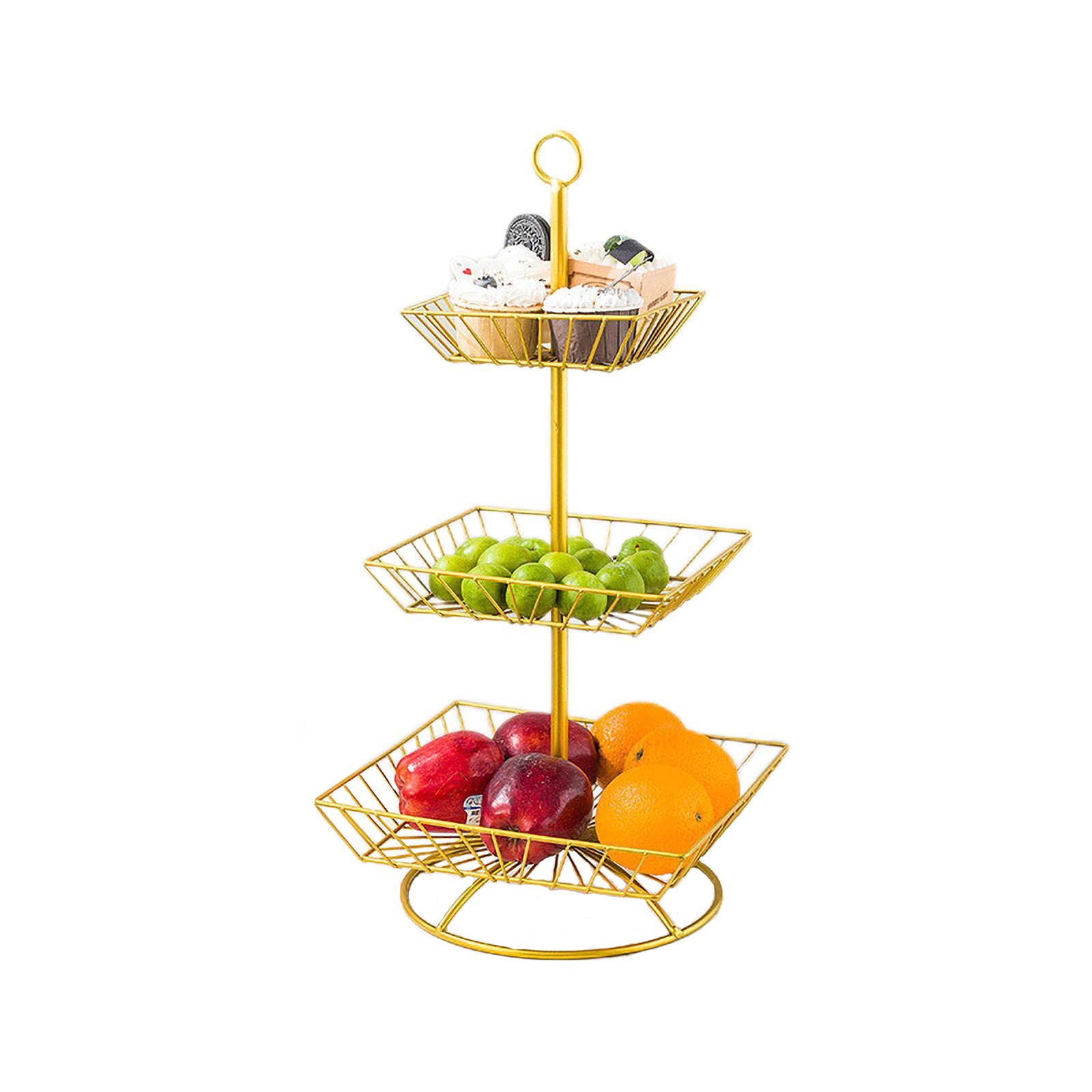 Premium Multi-Layer Detachable Fruit Basket - Large Capacity Snack Bowl for Fruits, Bread & Kitchen Storage - Elegant Gold Square Tray for Coffee Table Decor, Living Room & Dining Room Use