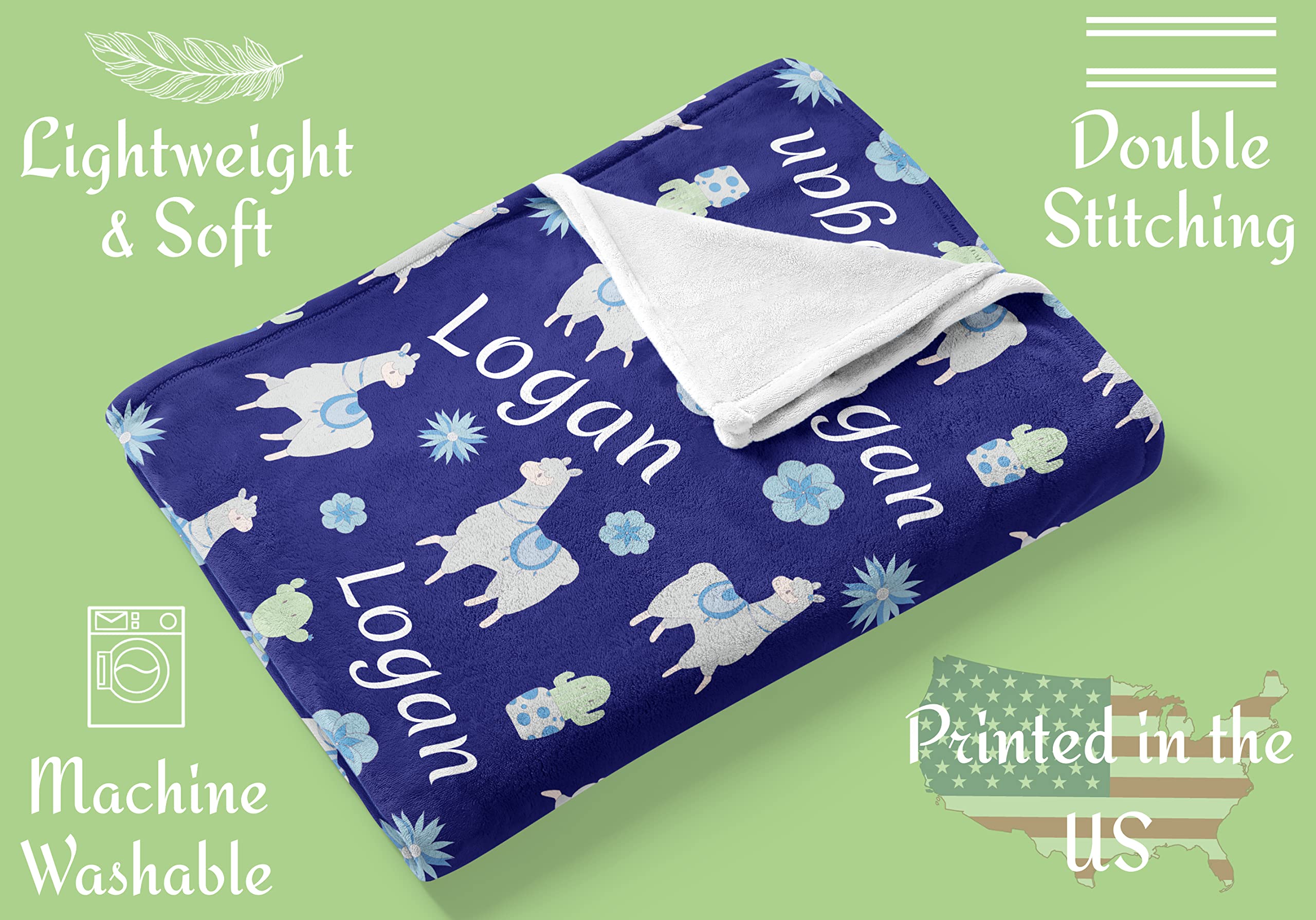 Custom Baby Blankets with Name - Personalized Llama & Cactus Design for Boys & Girls | Soft Unisex Baby Shower, Birthday & Christmas Gift for Newborns, Infants & Toddlers | Perfect for Nursery, Travel & Photo Shoots