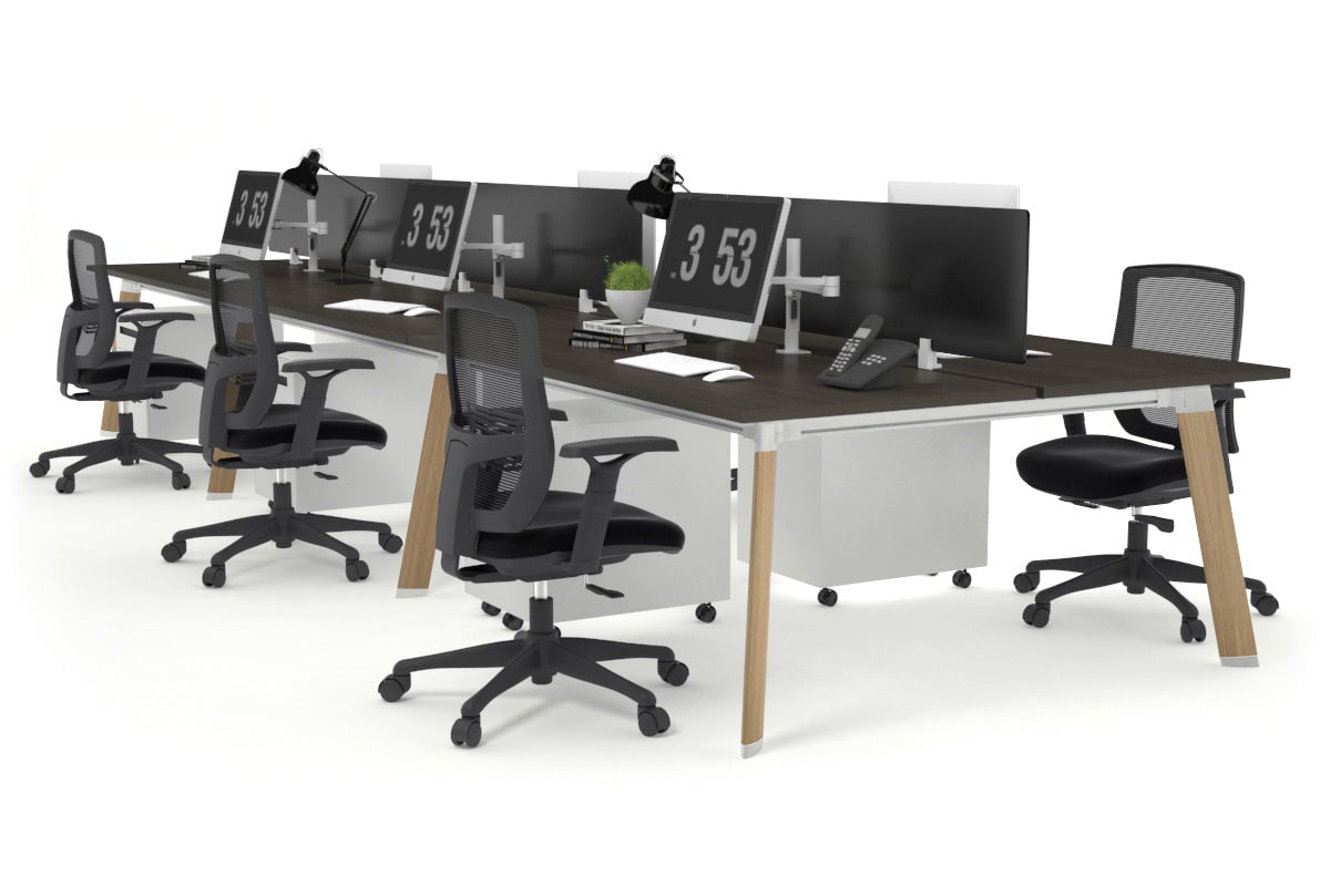 6-Person Wooden Workstation with Cable Management - 1800L x 800W Switch Office Desk for Team Collaboration | Perfect for Open Office Spaces & Coworking Environments