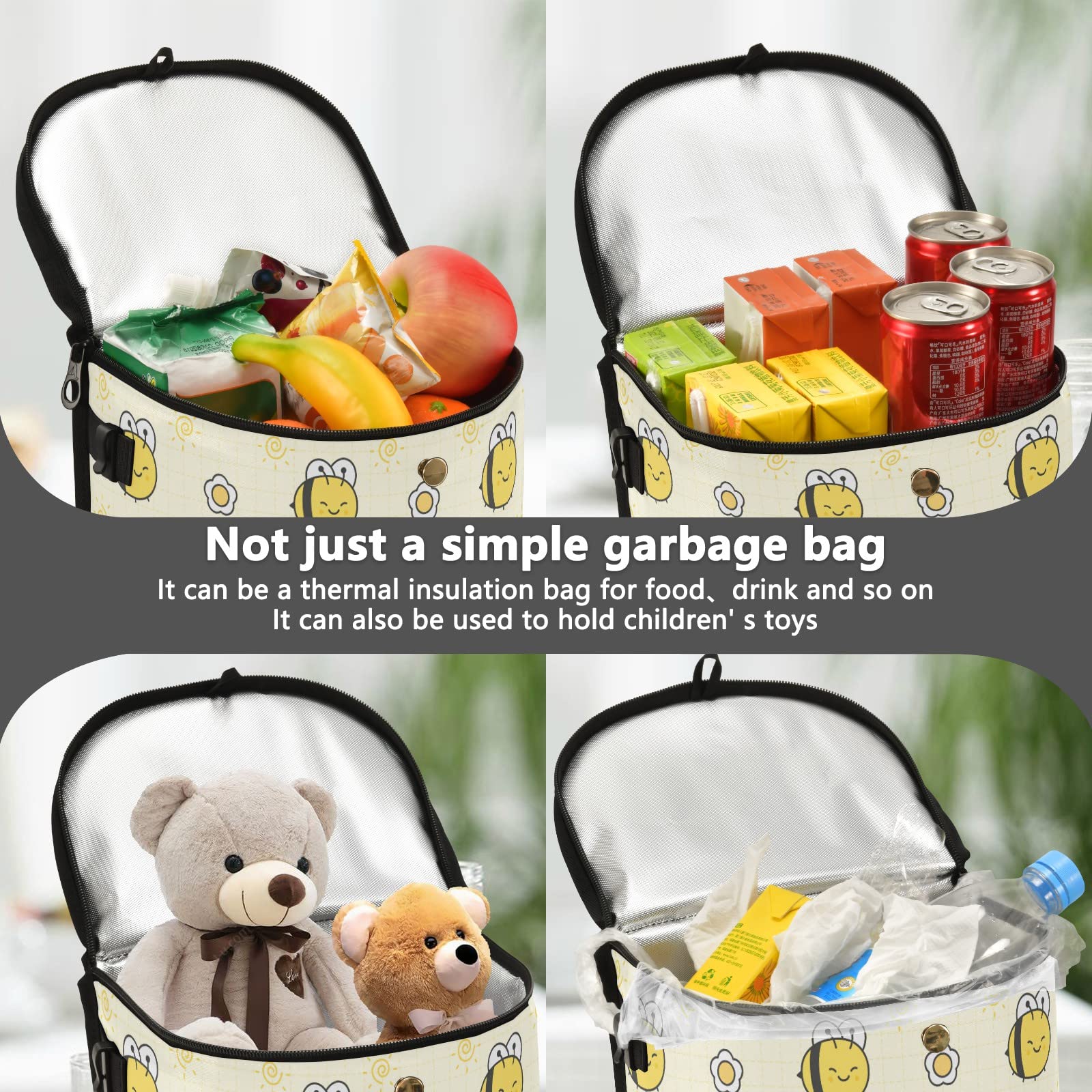 Bee-Themed Leak-Proof Car Trash Can with Lid - Hanging Vehicle Garbage Bin Organizer for Front & Back Seats | Perfect for Road Trips, Commuting & Family Travel