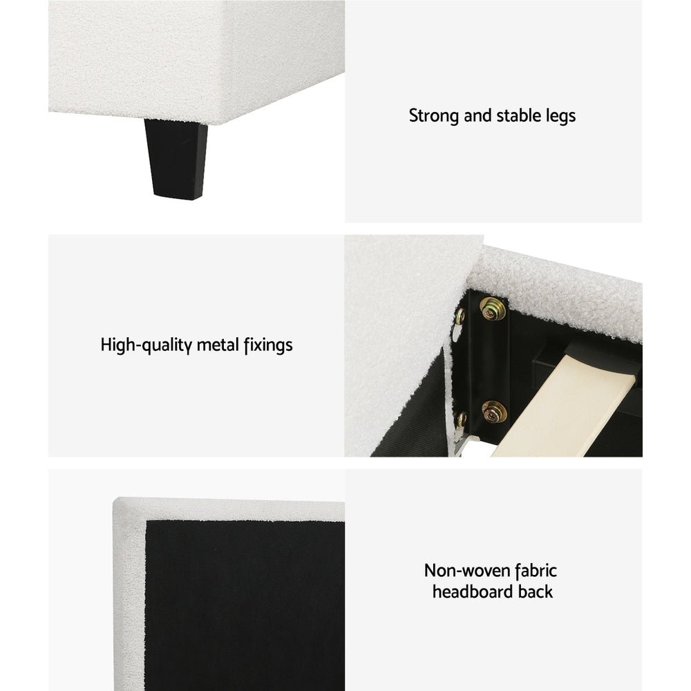 Coogee King Single Bed Frame - Soft White Bouclé Upholstered Platform Bed for Kids & Teens | Perfect for Small Bedrooms & Guest Rooms