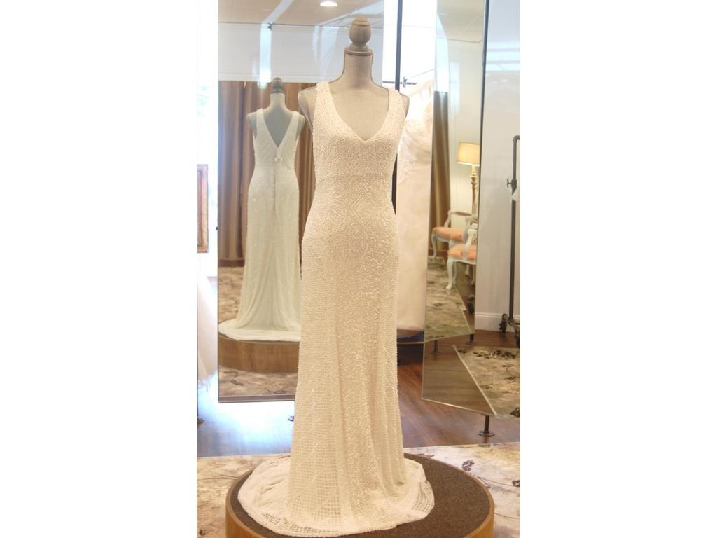 Theia Caitlin 890062 Lace Wedding Dress with Long Train - Perfect for Bridal Ceremony & Formal Events