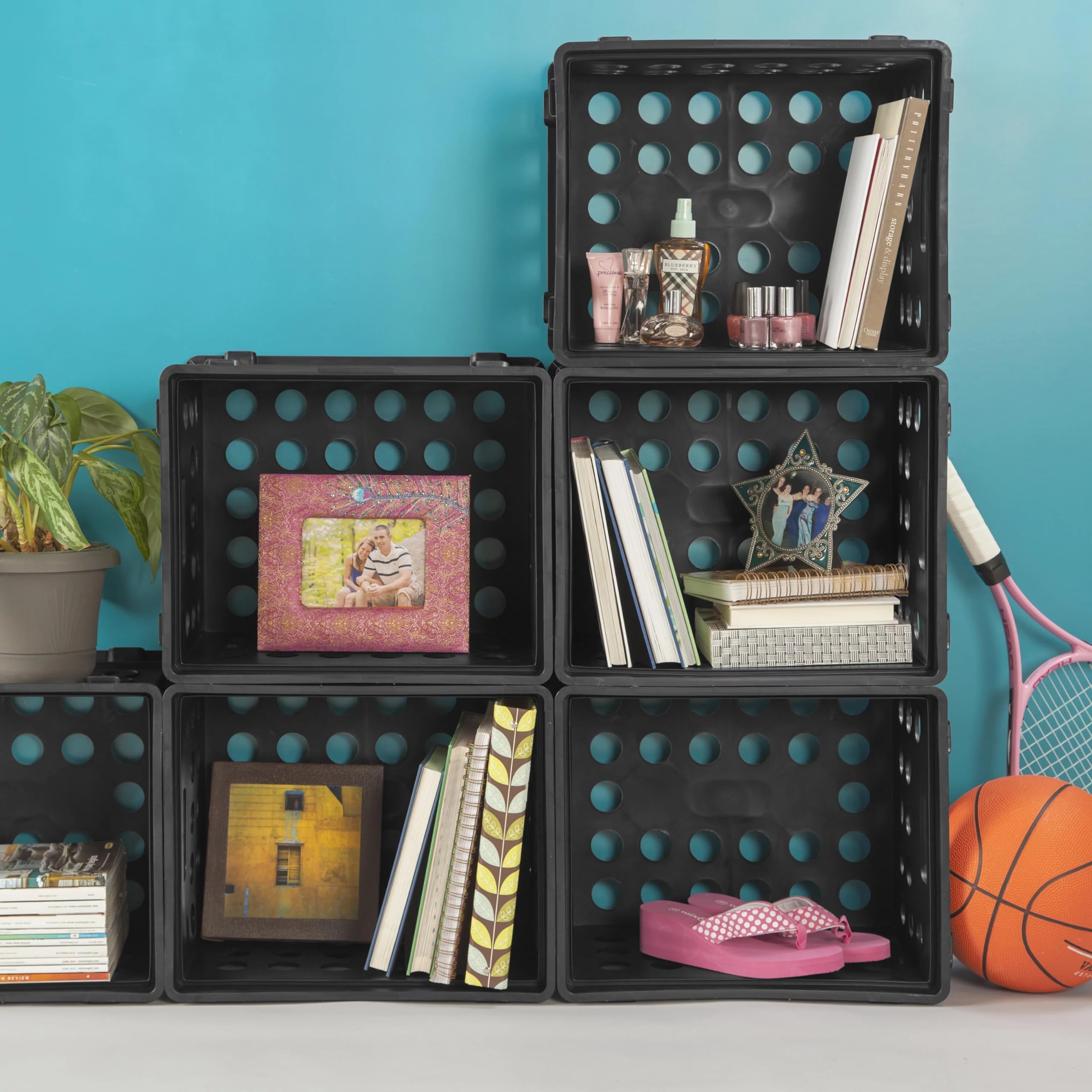 Stackable Plastic File Crate with Handles - Organizer Storage Bin for Home, Office, School & Garage - Perfect for Document Organization, Office Supplies & Household Storage (Black)