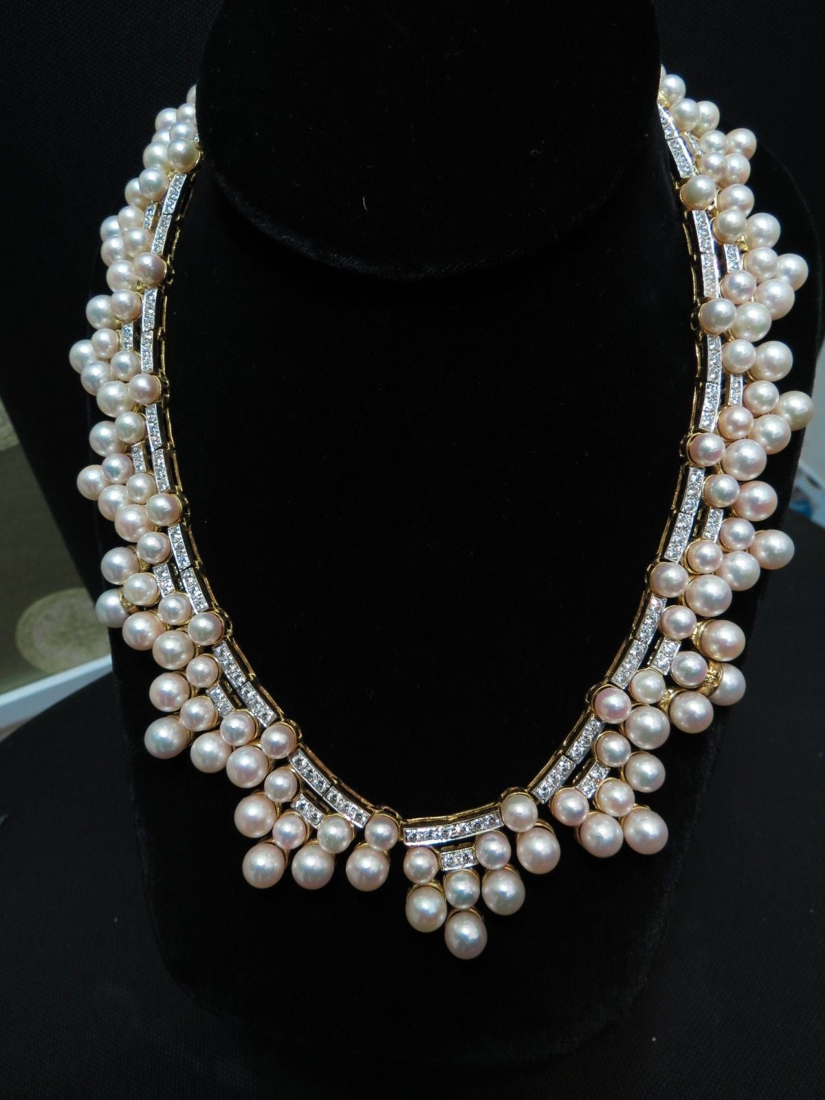 10.00ct Natural Diamonds & Akoya Pearls 18K Gold Opera Riviera Deco Necklace - Elegant Jewelry for Weddings, Parties & Special Occasions