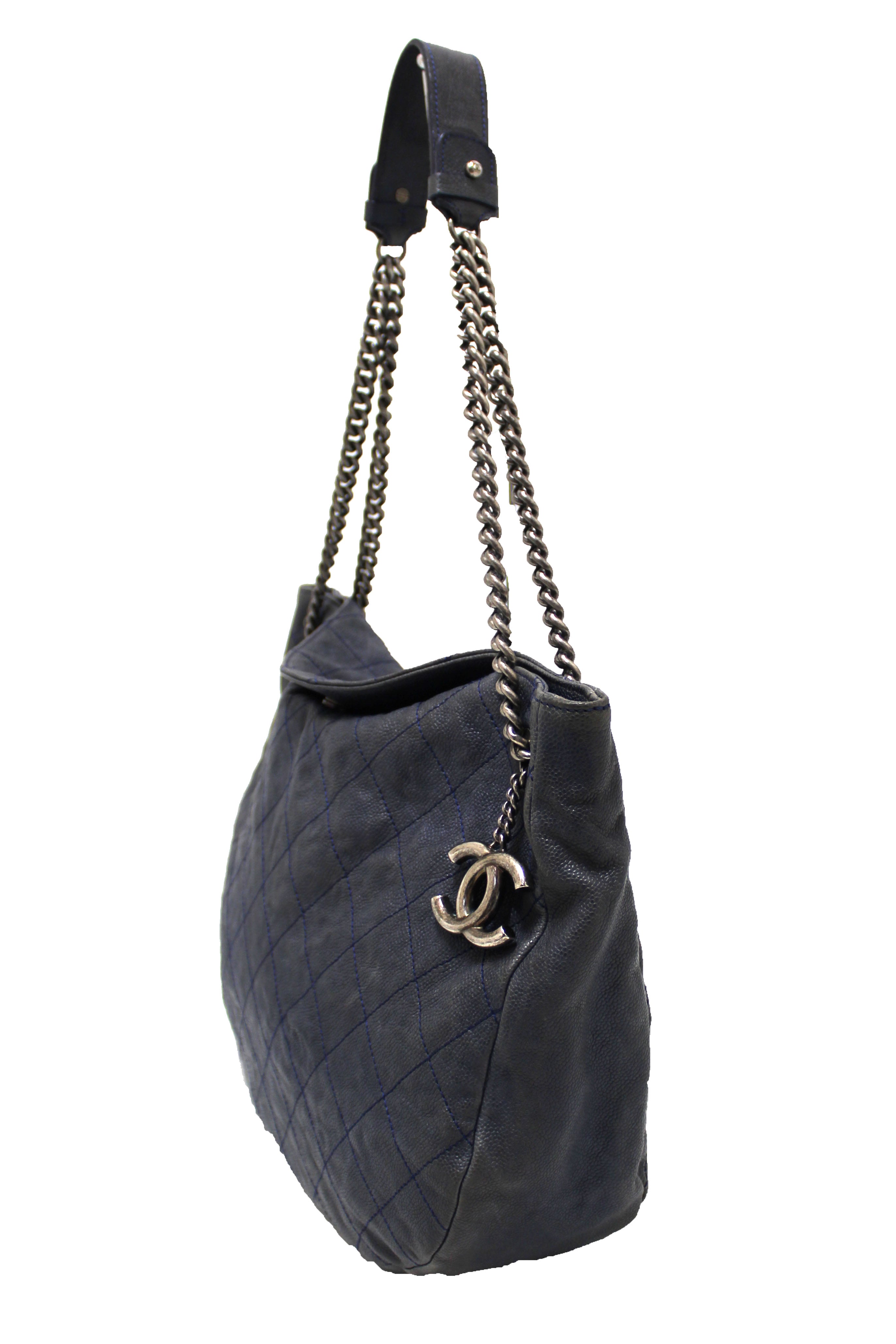 Authentic Chanel Blue Quilted Caviar Leather Hobo Shoulder Bag for Women | Luxury Designer Handbag for Evening Parties & Special Occasions