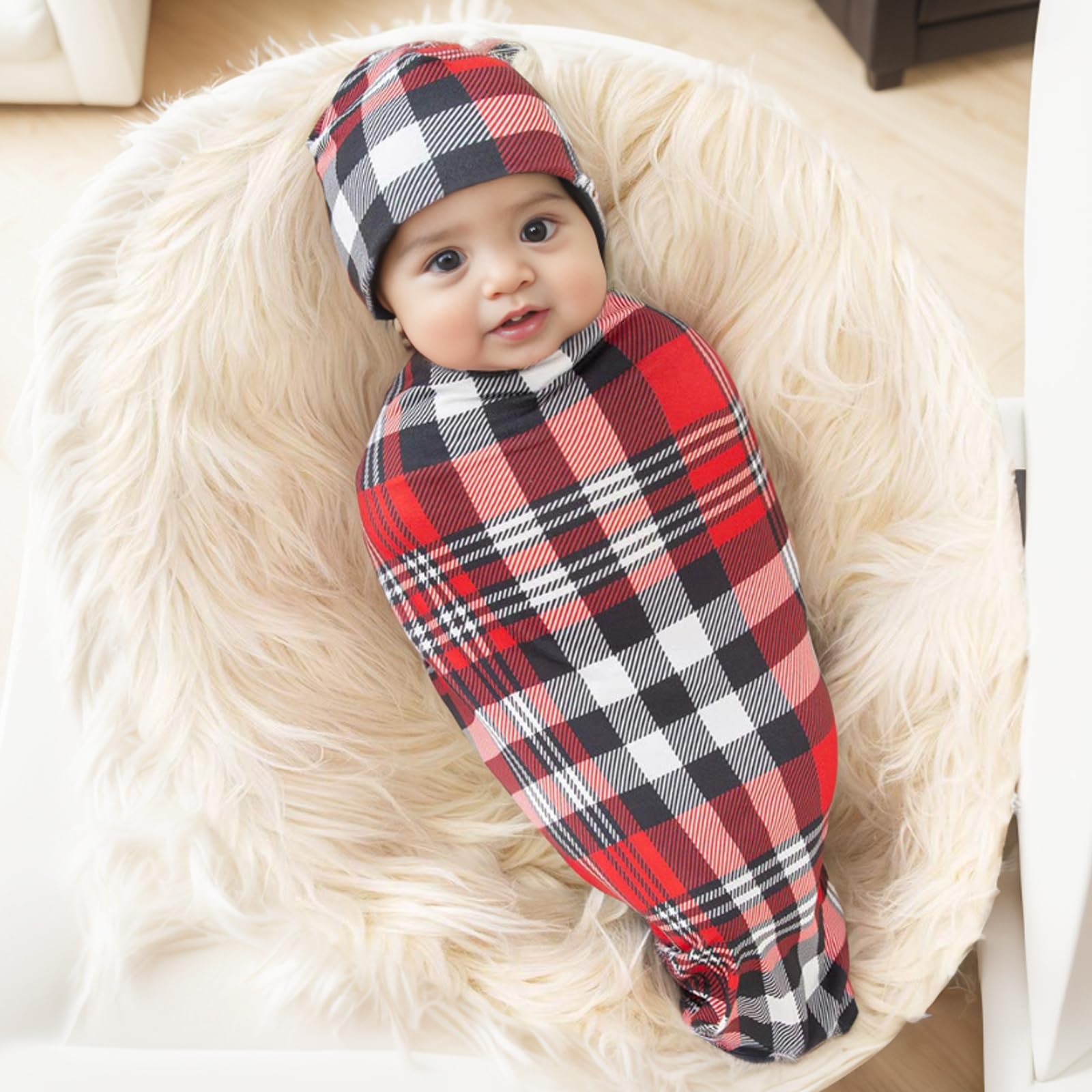 Galabloomer Newborn Swaddle Blanket with Beanie Set - Soft Baby Boy Receiving Blanket for 0-6 Months - Perfect for Swaddling, Sleeping & Photography