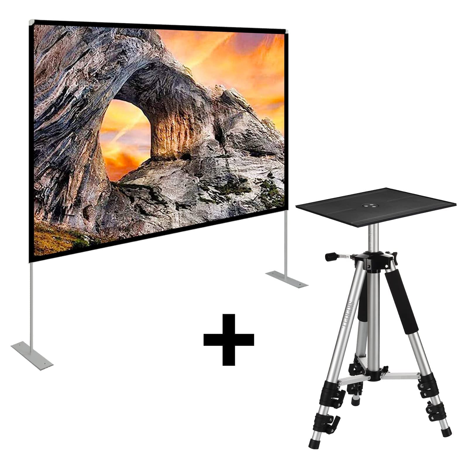 SKERELL 100-Inch Portable Projector Screen with Stand - Outdoor Movie Screen & Laptop Stand for Home Cinema, Parties, Gaming, Camping | Perfect for Backyard Movies, Presentations, and Indoor Entertainment