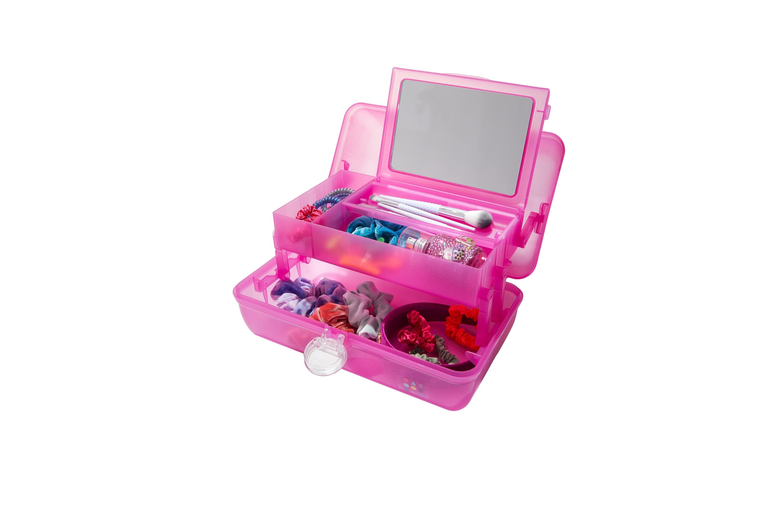 Caboodles Makeup Case - Pink Jelly Sparkle Travel Cosmetic Organizer with Mirror, 12 x 9.4 x 6 Inches Portable Storage Box for Girls | Perfect for Travel, School, Sleepovers & Daily Makeup Organization