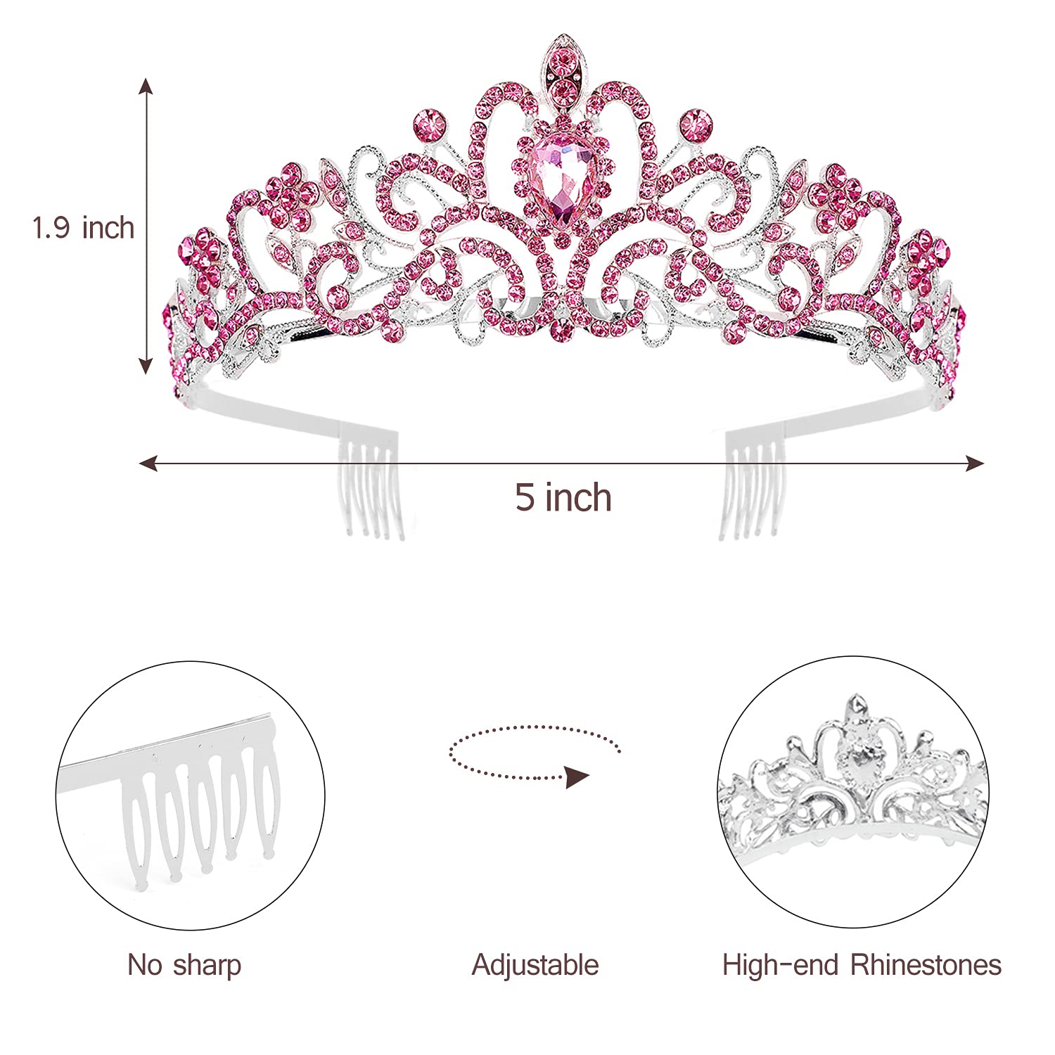 VELSCRUN Girls Birthday Tiara & Crown Set - Princess Party Decorations, Birthday Sash & Gifts for Girls (Pink, Gold) | Perfect for Birthday Parties, Princess Themes & Special Celebrations