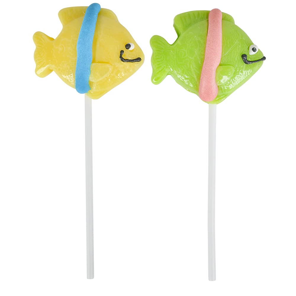 Rhode Island Novelty Tropical Fish Shaped Lollipops - 12 Pack Colorful Candy for Birthday Parties, Baby Showers & Ocean Theme Events