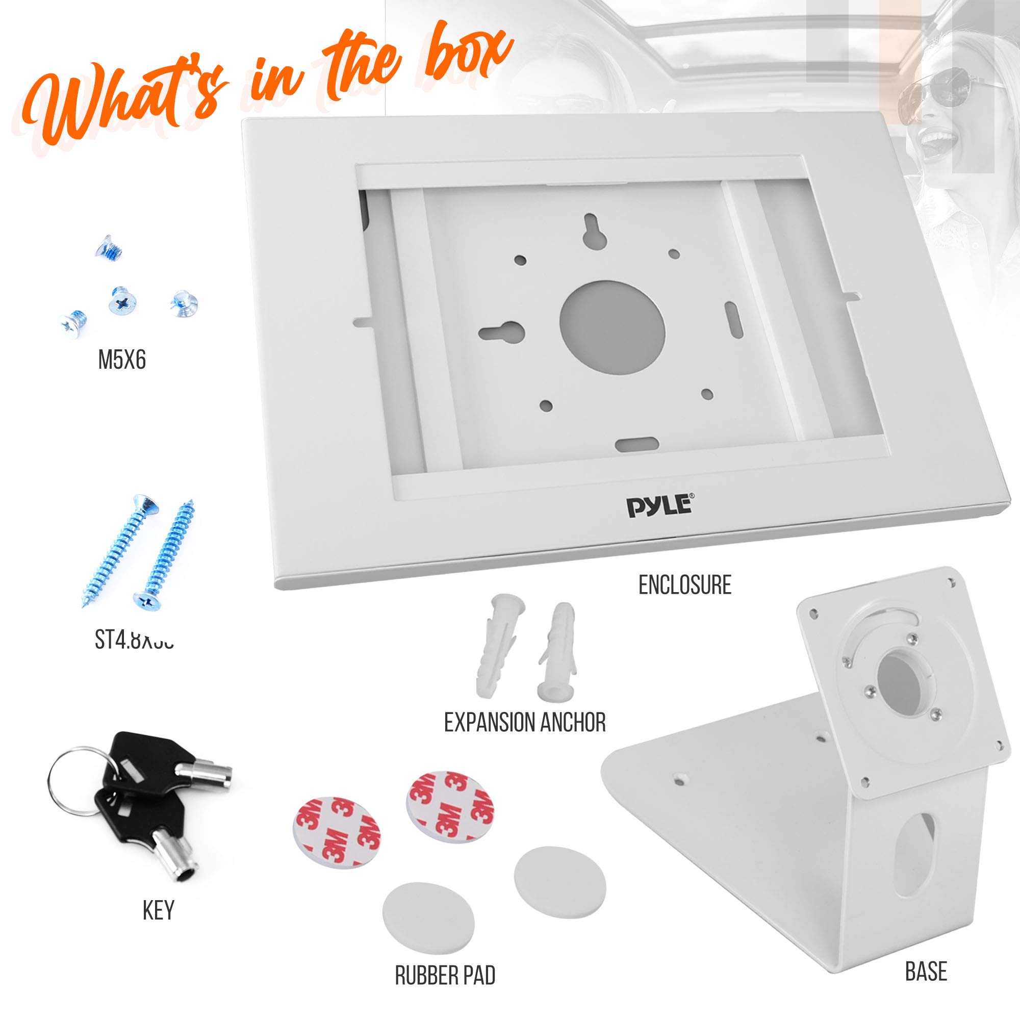 Pyle Anti-Theft Tablet Security Stand - Wall & Table Mount Kiosk with Lock & Key, Restricted Pin-Hole, 90° Rotation - Compatible with iPad, iPad Air, iPad Pro, Samsung Galaxy Tab A (2019) - PSPADLK15 - Perfect for Retail Stores, Libraries, and Public Kiosks