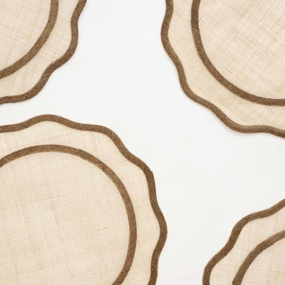 Eco-Friendly Brown Scalloped Rice Paper Placemats Set of 4 - Biodegradable & Stylish Table Decor for Dining, Parties, and Home Decor
