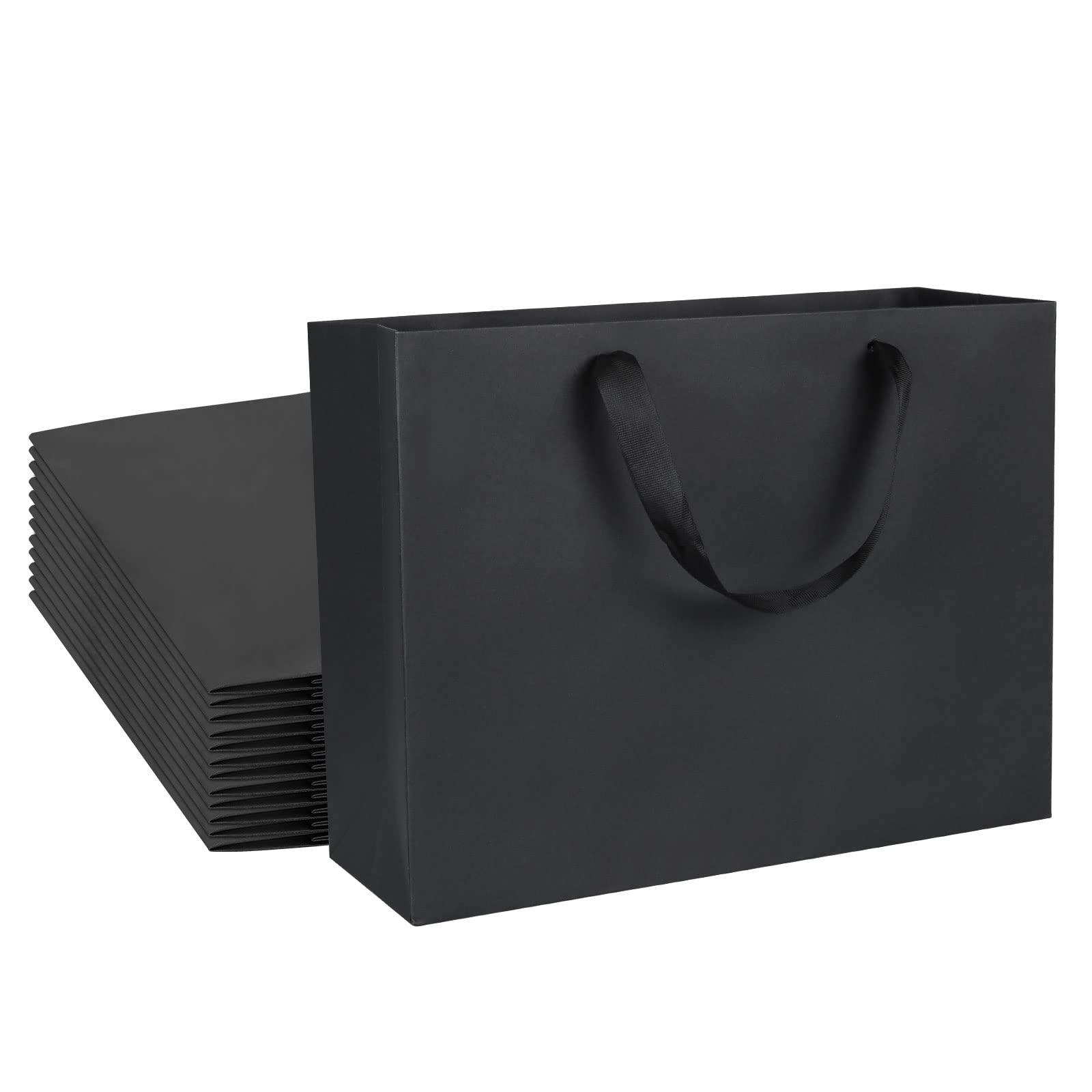 12-Pack Kraft Gift Bags with Ribbon Handles - Large 12.5x4.5x10