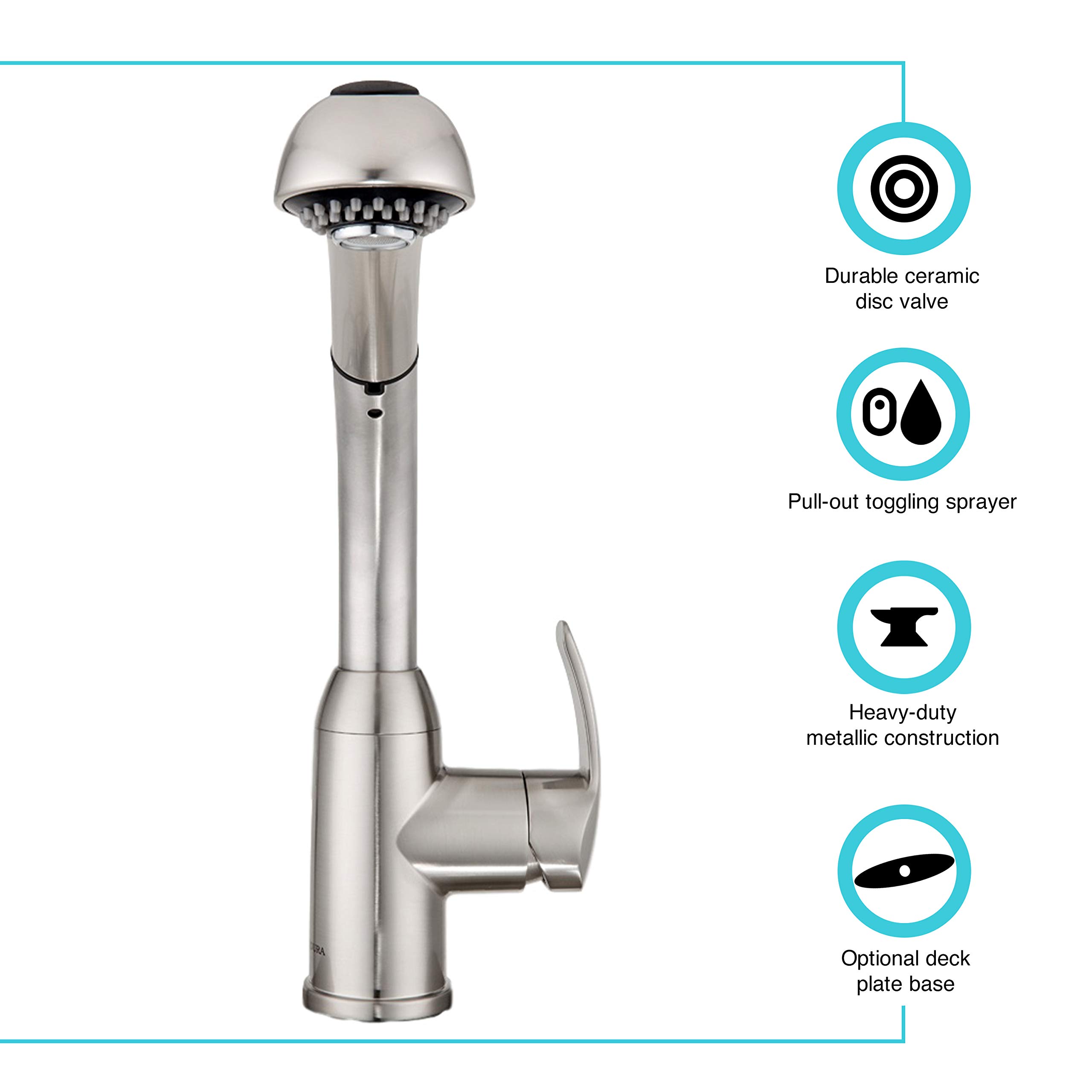 Dura Faucet DF-NMK861-SN RV High-Rise Pull-Out Kitchen Faucet in Brushed Satin Nickel - Perfect for RV, Camper, Tiny Homes & Small Kitchen Spaces