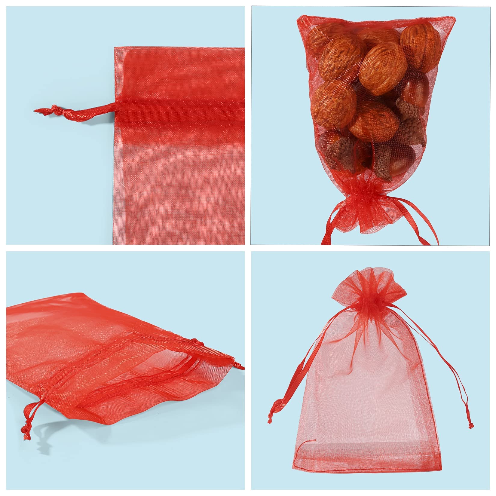 ANZNKU 100-Pack 4x6 Inch Organza Gift Bags with Drawstring - Premium Red Sheer Mesh Favor Bags for Jewelry, Wedding Favors, Christmas Party Decorations & Special Occasions