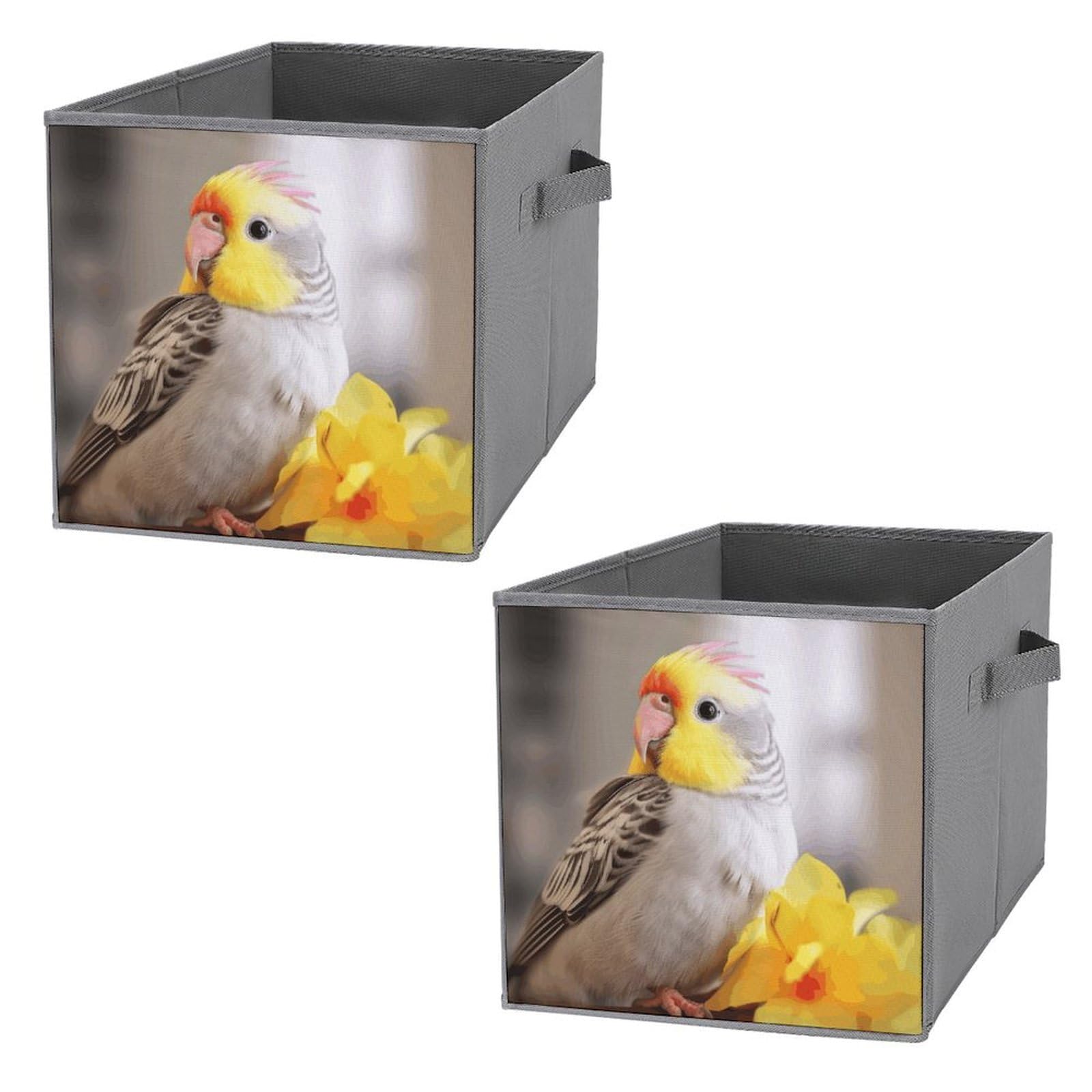 2PCS Foldable Storage Bins - Cute Cockatiel Printed Large Capacity Storage Boxes with Handles for Playroom, Office & Home Organization | Perfect for Toys, Books & Clutter Control
