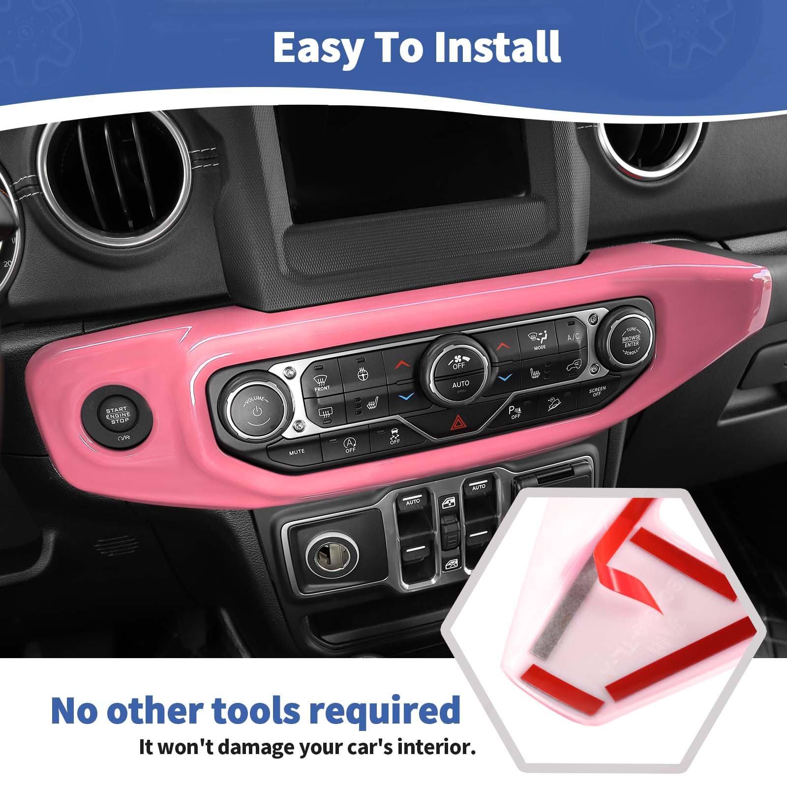 RT-TCZ Pink AC Control Panel Trim Cover for Jeep Wrangler JL JLU & Gladiator JT (2018-2023) - 2pcs Interior Accessories - Upgrade Your Ride's Style & Protection