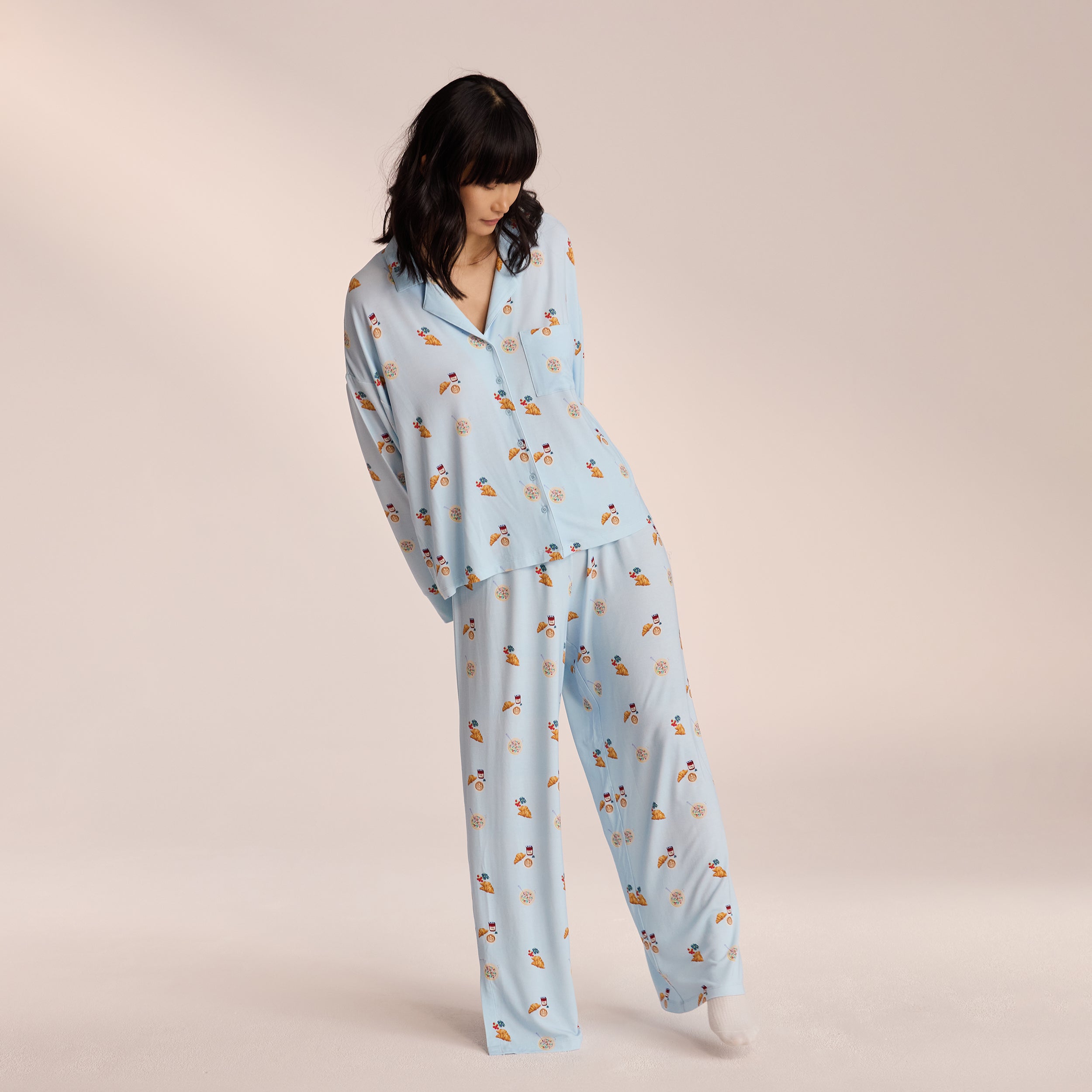 Soft & Breathable Modal Pajama Shirt for Women - Light Blue Sleepwear for Comfortable Nights | Perfect for Lounging, Sleeping & Relaxing at Home