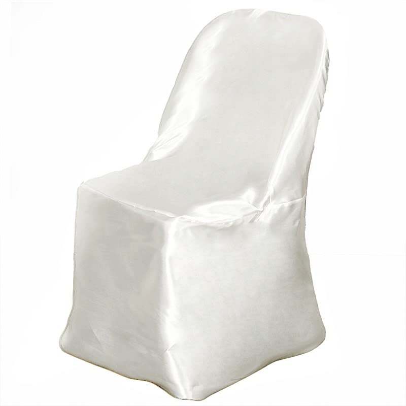 50 Pack Ivory Satin Folding Chair Covers - Elegant Wedding, Party & Reception Decor - Washable Banquet Chair Slipcovers for Dining Ceremonies, Bridal Showers & Special Events