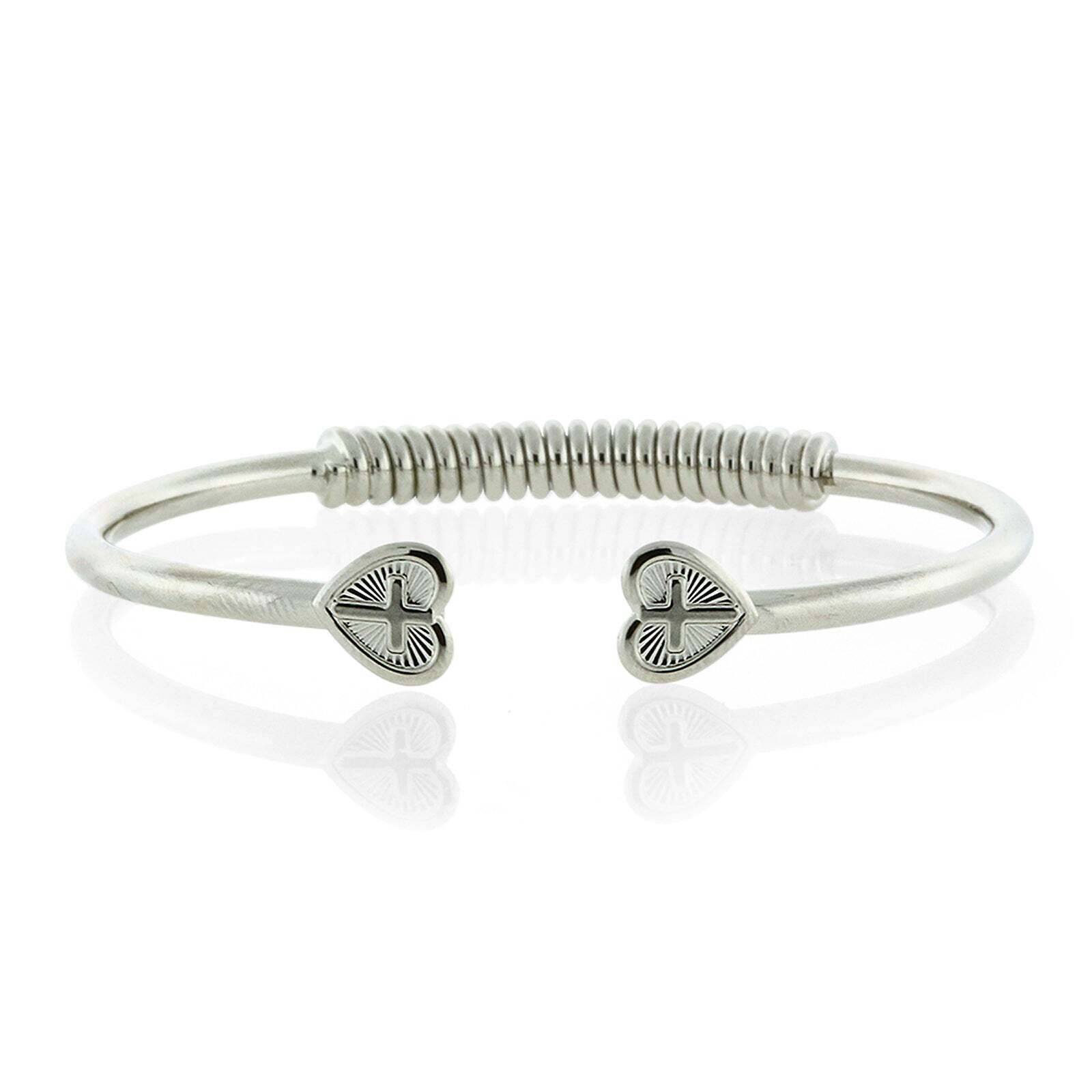 1928 Jewelry Heart Cross Coil Spring C Cuff Bracelet for Women - Vintage Inspired Adjustable Bangle - Perfect for Valentine's Day, Anniversary & Romantic Occasions