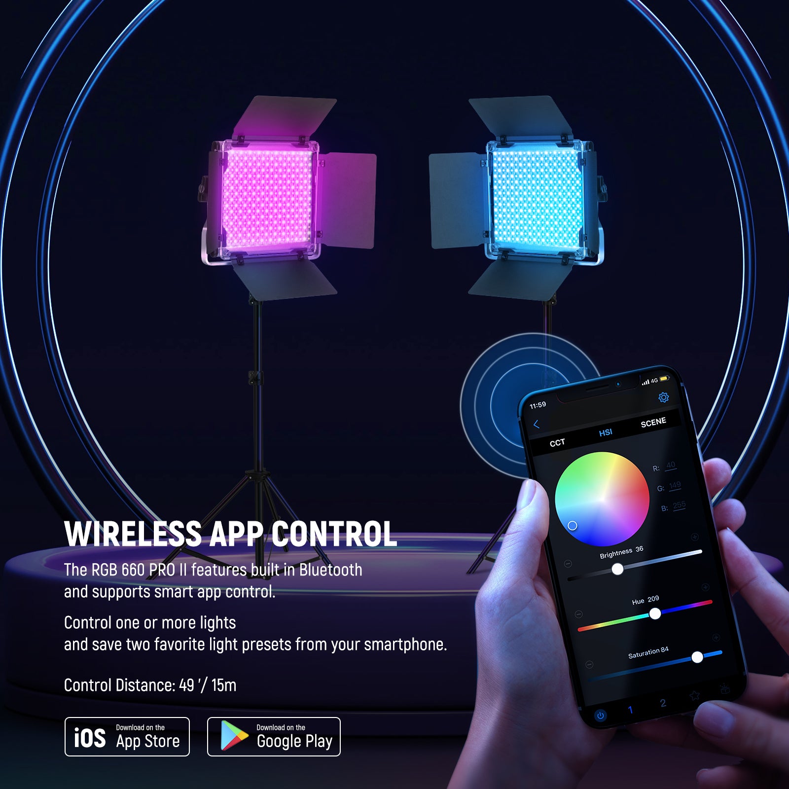 NEEWER 2 Pack Upgraded RGB660 PRO II LED Video Light Panel Kit with 360° Color Adjustment - Perfect for YouTube, TikTok, Photography, Live Streaming & Video Production