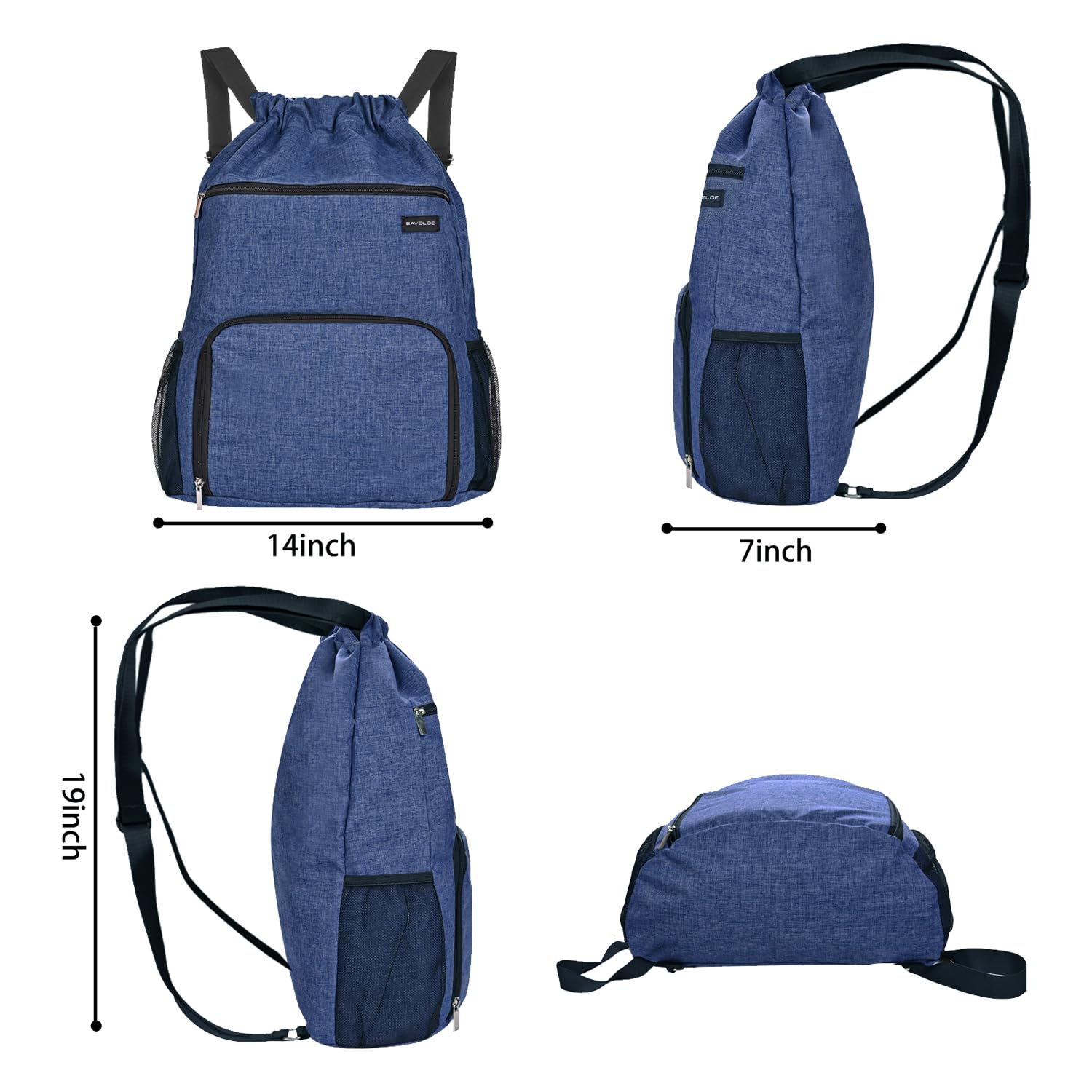 Water-Resistant Drawstring Backpack with Wet Pocket & Shoe Compartment - Lightweight Sports Gym Bag for Women & Men (Navy Blue) - Perfect for Workouts, Travel & Outdoor Activities