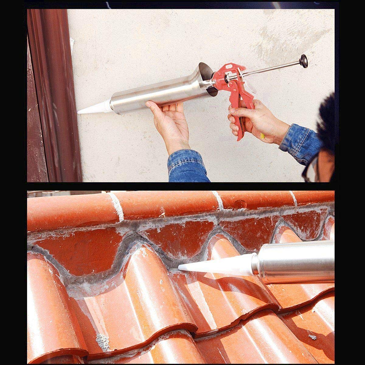 Stainless Steel Mortar Grout Gun - Professional Tile Grouting & Brick Pointing Tool with Angled/Straight Nozzles - Perfect for Wall Tiling, Floor Repairs & Masonry Work