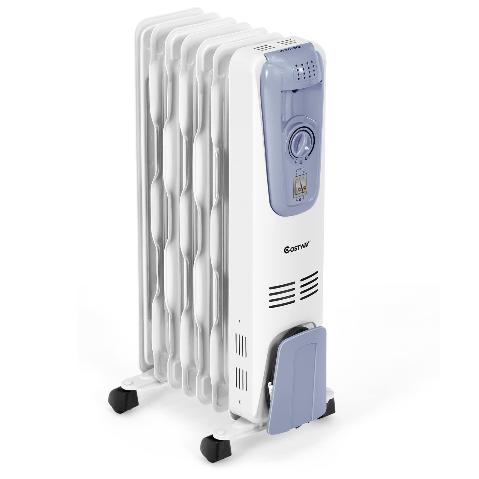 COSTWAY 1500W Oil Filled Radiator Heater - Portable Electric Space Heater with Adjustable Thermostat, 3 Heat Settings, Overheat & Tip-Over Protection - Perfect for Bedroom, Office & Indoor Use (25