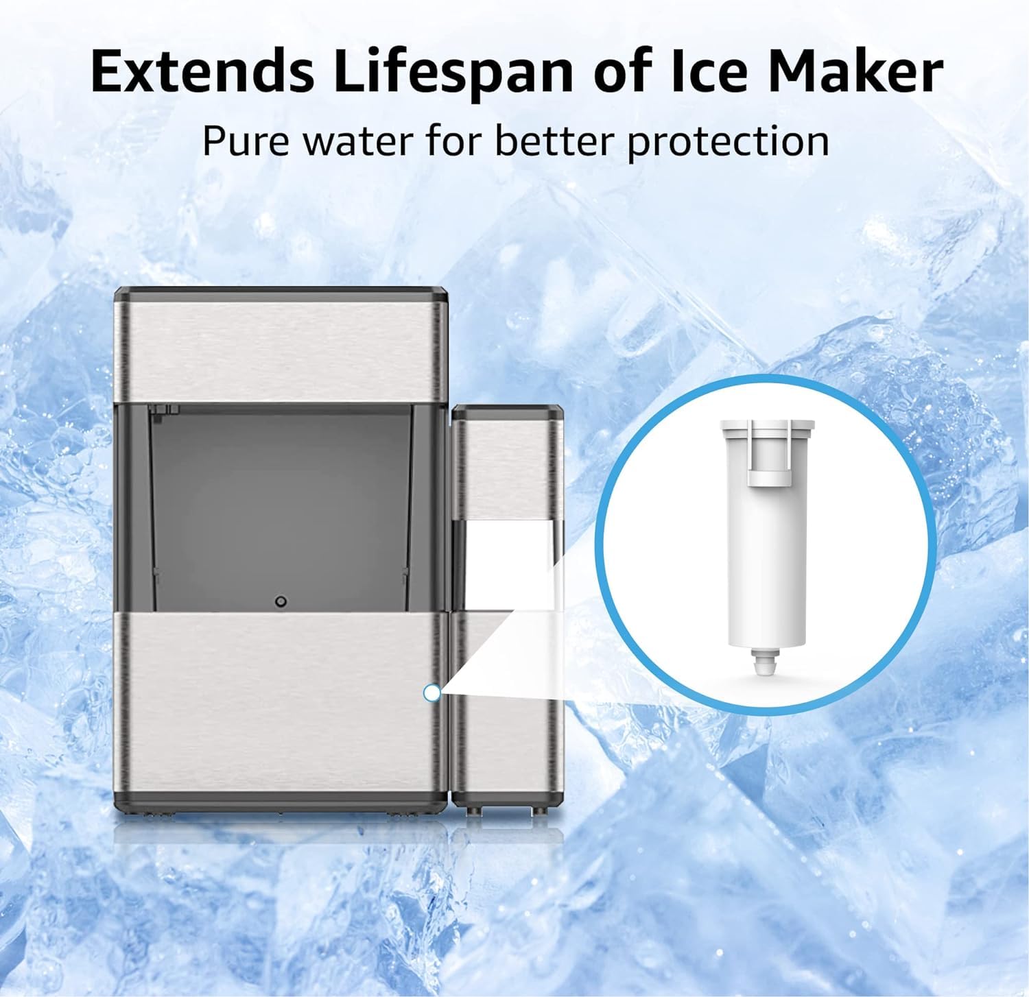 AQUA CREST GE Opal Nugget Ice Maker Replacement Water Filter - NSF 42 & 372 Certified, 3-Pack - Perfect for Refrigerators, Home Bars & Commercial Ice Machines
