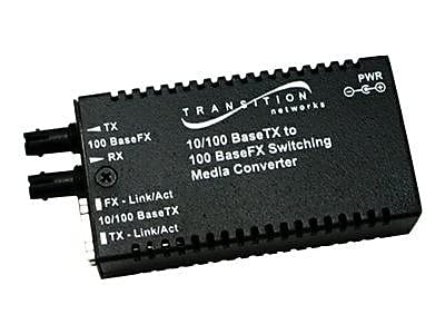 Transition Networks Stand-Alone Mini 10/100 Fiber Media Converter (M/E-PSW-FX-02(SC) NA - Ethernet to Fiber Optic Converter for High-Speed Network Bridging in Office & Data Center Environments