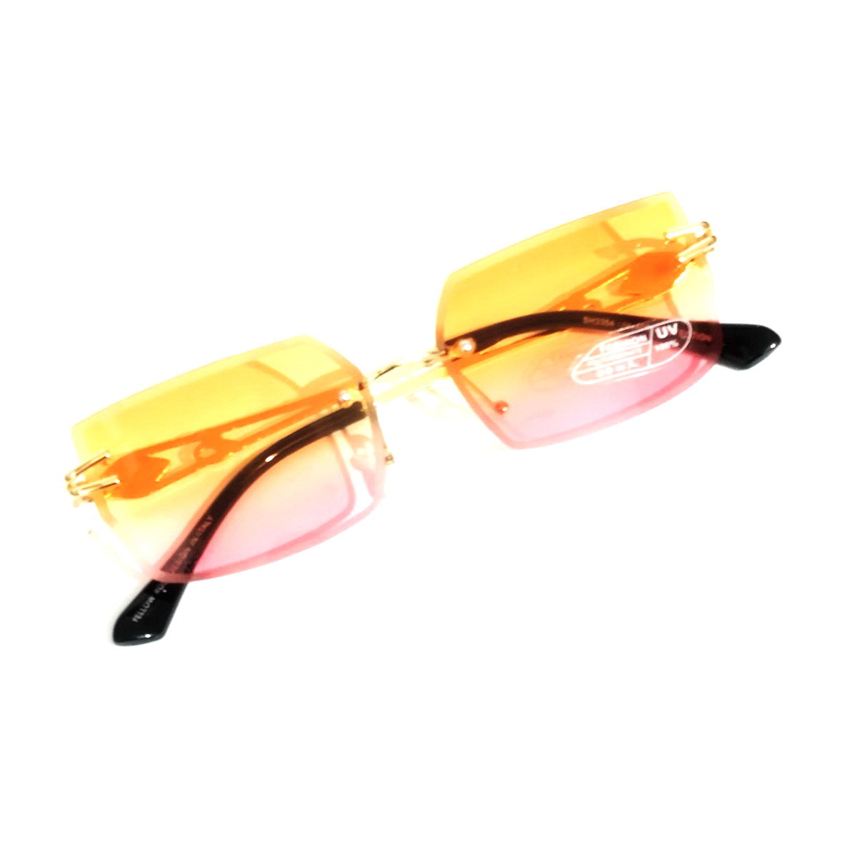 Yellow Pink Gradient Rimless Sunglasses for Women - UV400 Protection Fashion Sunglasses - Perfect for Beach, Driving & Outdoor Activities