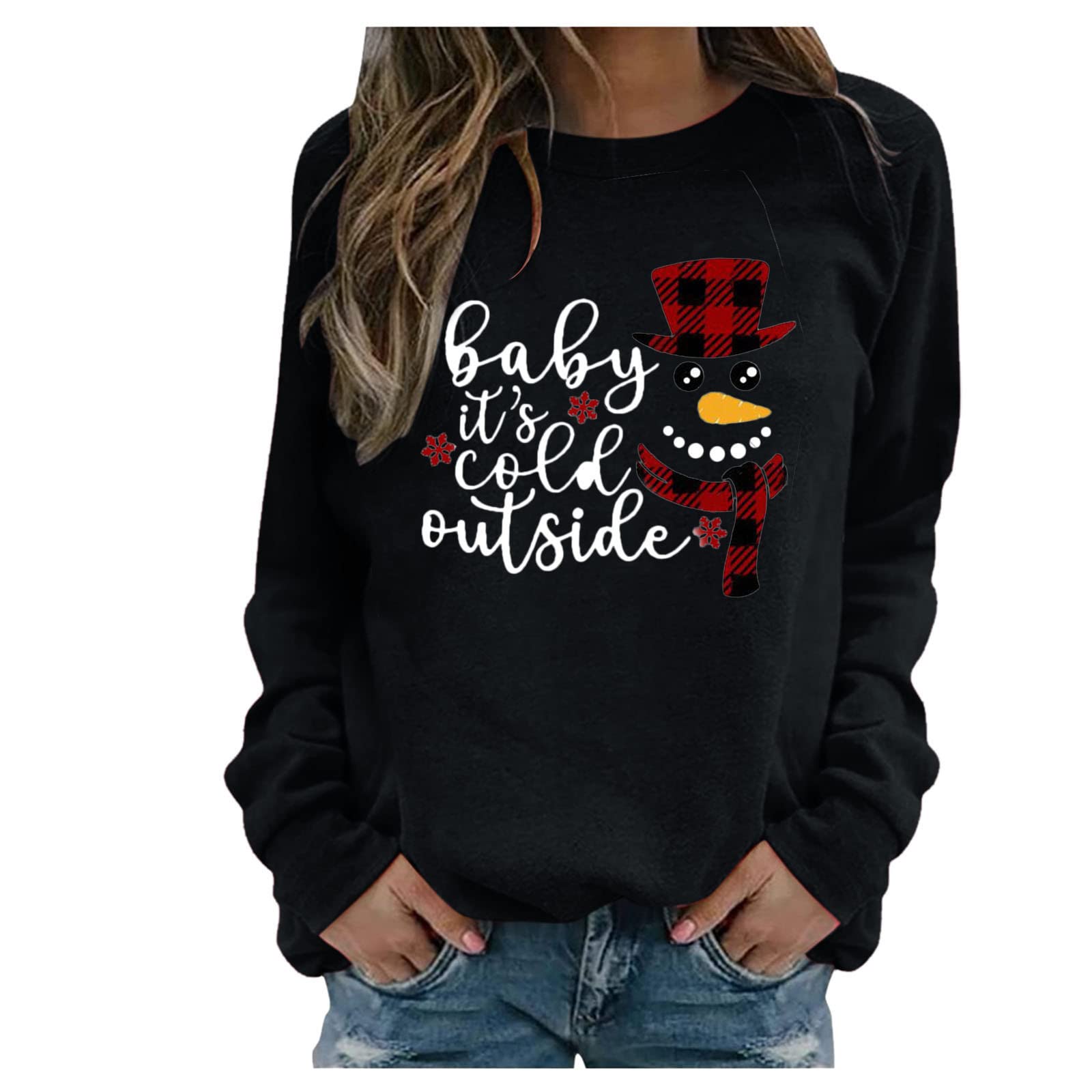 Stylish Long Sleeve Pullover Women's Polyester Crew Neck Shirt - Cozy Christmas Pattern, Plus Size Casual Wear for School, Work & Holiday Gatherings