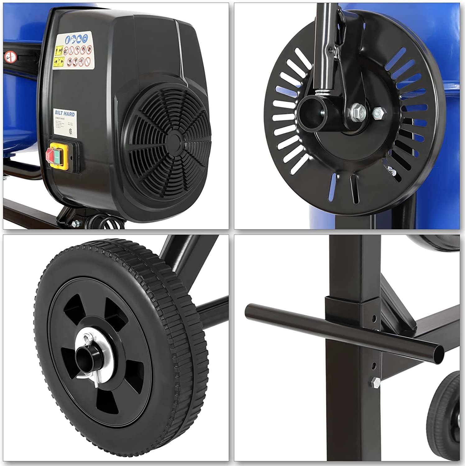 BILT HARD 4 Cubic Ft 550W Electric Cement Mixer - Portable Concrete Mixer Machine with Wheels for Stucco, Mortar & DIY Projects - Perfect for Construction Sites, Home Renovations & Backyard Projects