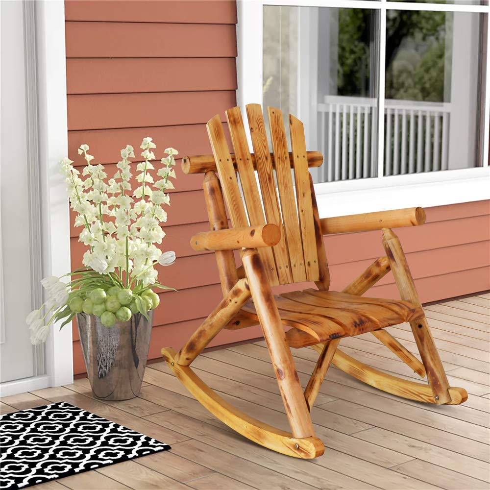 Premium Wooden Rocking Chair for Patio, Porch & Living Room - Indoor/Outdoor Use - Handcrafted Log Design for Relaxation & Comfort - Perfect for Reading, Nursing or Enjoying Your Backyard