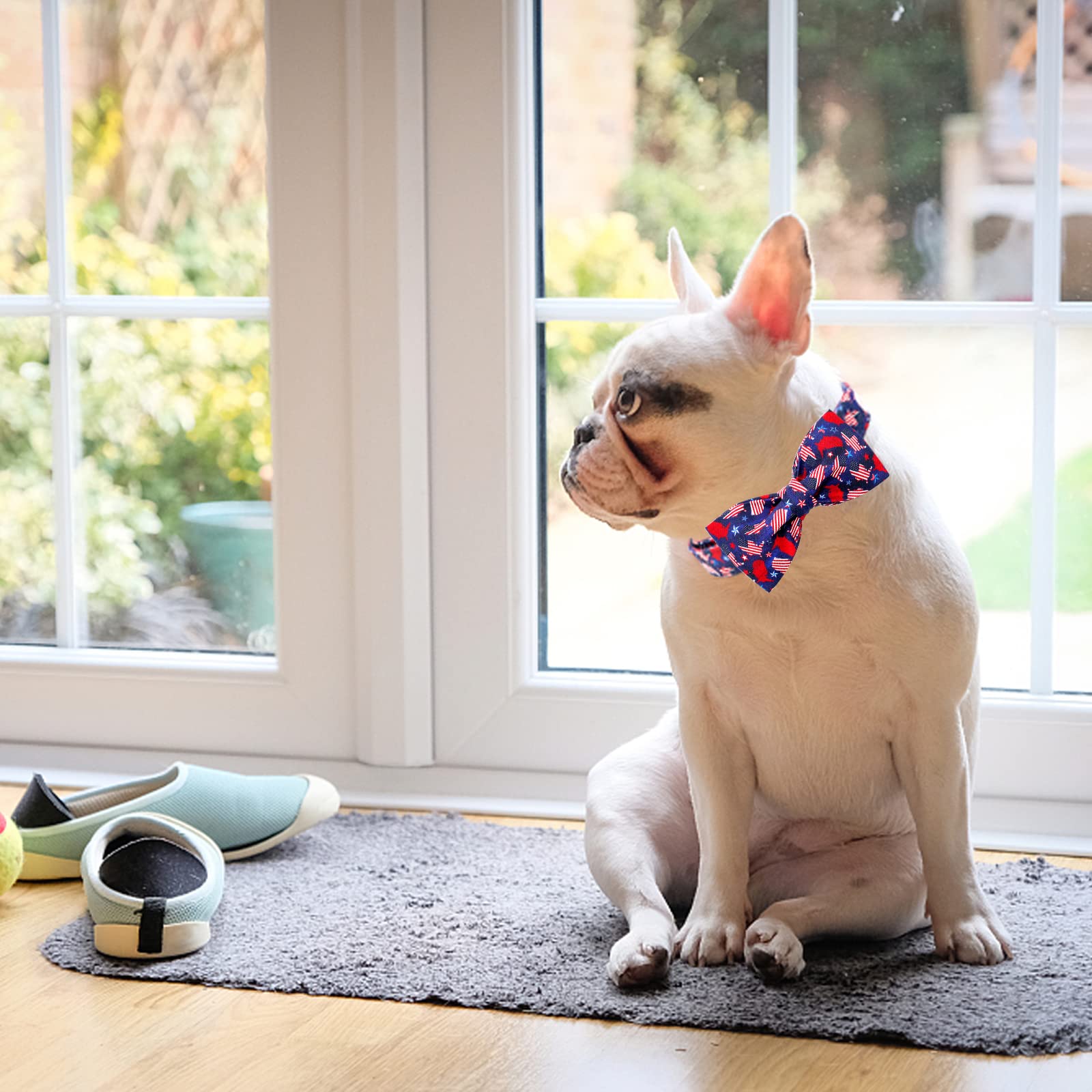 **4th of July American Flag Dog Bow Tie Collar - Durable Pet Collar for Small, Medium & Large Dogs - Perfect for Independence Day Celebrations & Patriotic Events**