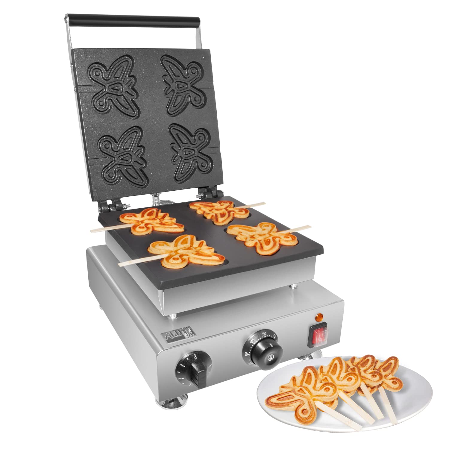 ALDKitchen Stick Waffle Maker - 4 Butterfly-Shaped Nonstick Waffle Pops Maker for Kids & Parties | Perfect for Birthday, Carnival & Family Fun | Easy to Use & Clean