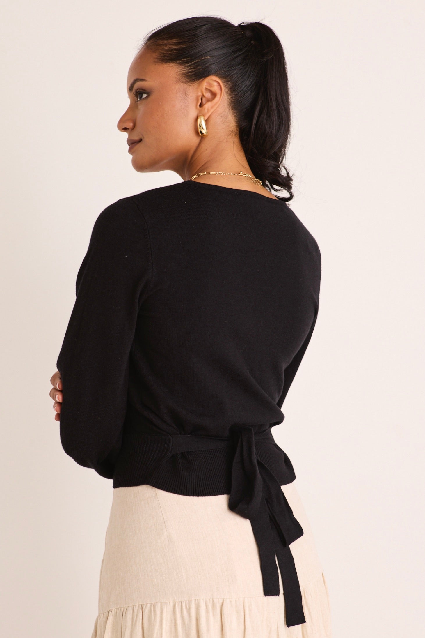 Cross My Heart Black Ballerina Fine Knit Wrap Cardigan - Elegant Women's Lace Knit Sweater for Date Night & Office Wear
