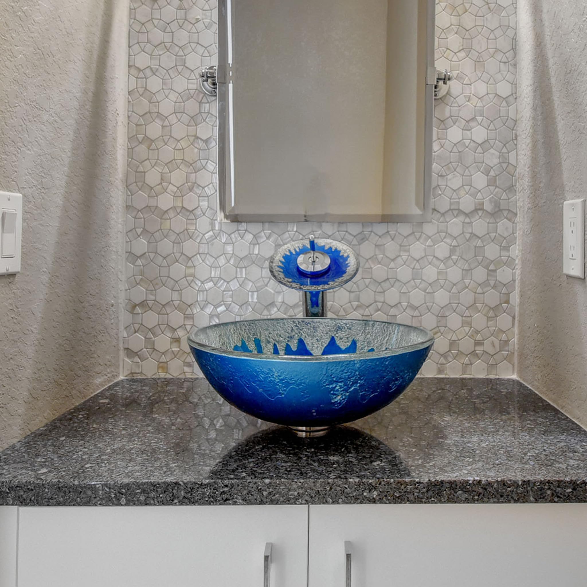 Novatto DIACCIO Modern Glass Vessel Bathroom Sink - Round Above Counter Basin for Vanity, Powder Room & Bathroom Decor - Perfect for Contemporary Home & Hotel Renovation