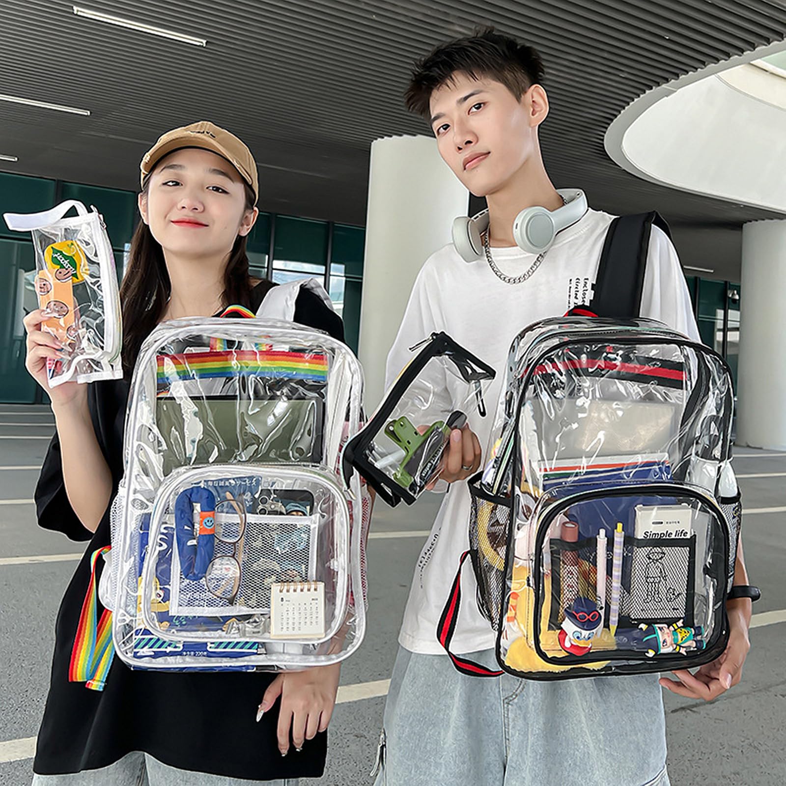 Stadium Approved Clear Backpack - Large Waterproof Transparent School Backpack with Pen Holder for Sports, Travel & School | Heavy Duty See-Through Bag (White) - Perfect for Concerts, Airports & Security Checkpoints