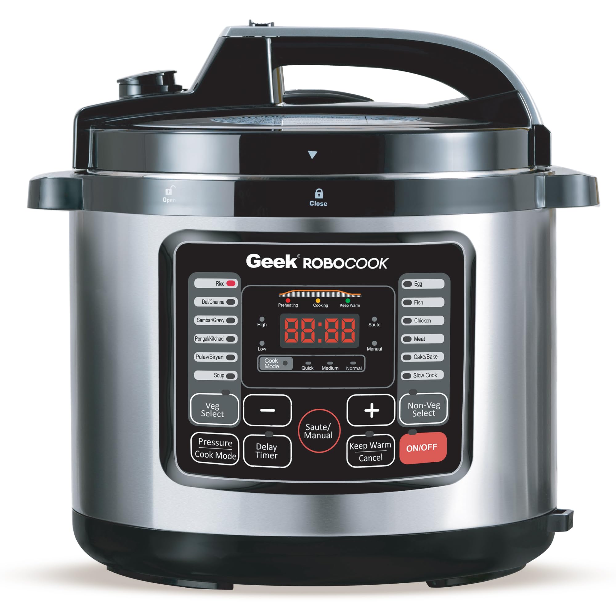 Geek Robocook Nuvo 11-in-1 Automatic Electric Pressure Cooker 8L - 17 Preset Menus, Instant Pot, Rice Cooker, Stainless Steel | Perfect for Meal Prep, Indian Cooking & Fast Family Dinners | 2-Year Warranty