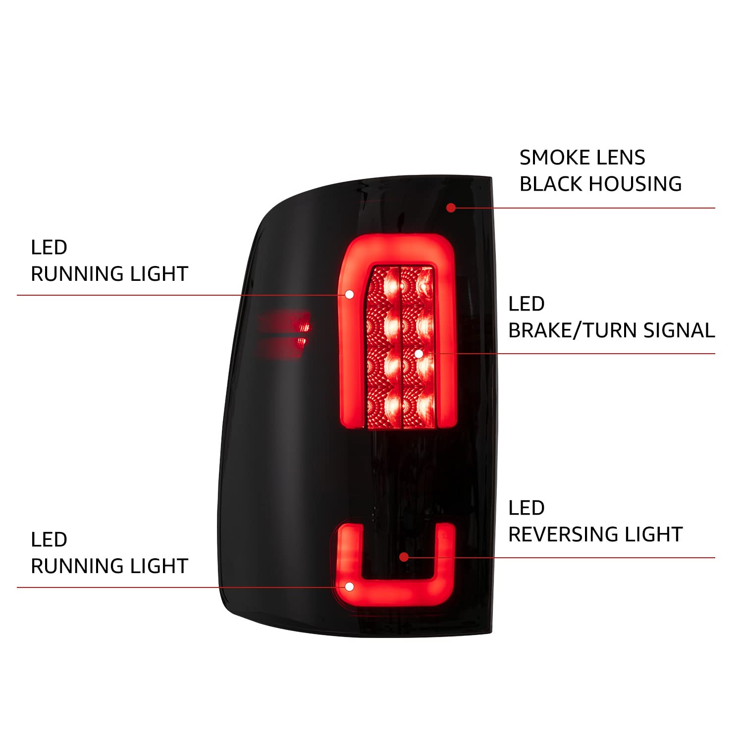 HAKA TOUGH LED Tail Lights Assembly for 2009-2018 Dodge Ram 1500 & 2010-2018 Ram 2500/3500 - Black Smoked Taillights with Brake Lights - Left & Right Pair - Upgrade for Off-Road, Towing & Night Driving