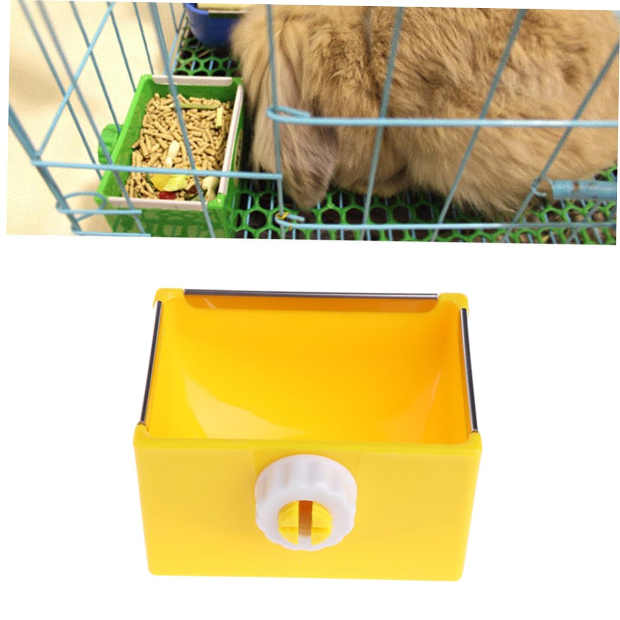 SUPVOX Square Hanging Rabbit Feeder Bowl - Removable Space-Saving Pet Food Dish for Cage - Perfect for Small Pets Like Rabbits, Guinea Pigs & Hamsters - Durable Yellow Plastic Design for Indoor/Outdoor Use