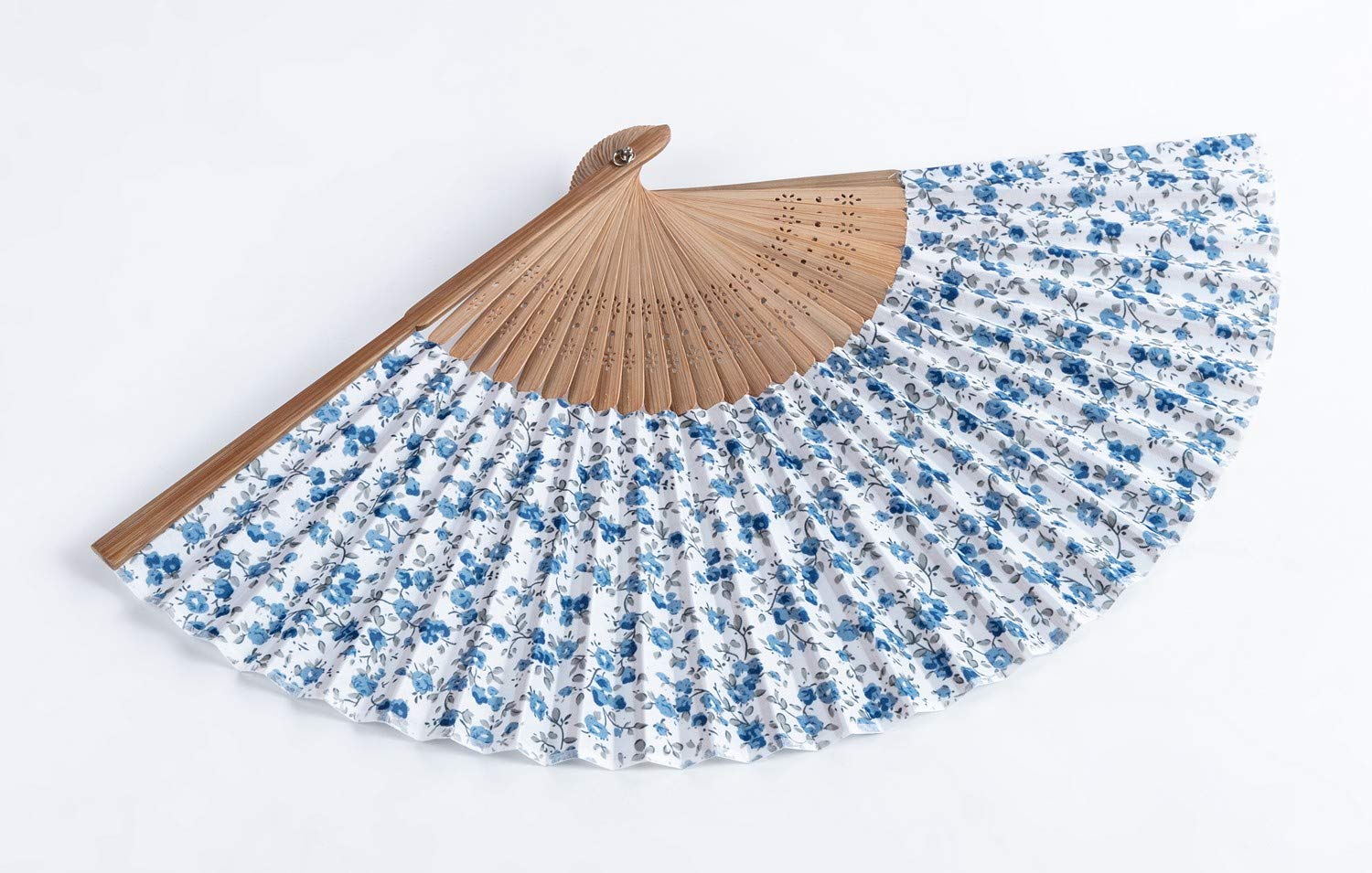 Elegant Blue Floral Printed Hand Fan - Portable & Stylish Cooling Accessory for Summer, Weddings, and Outdoor Events