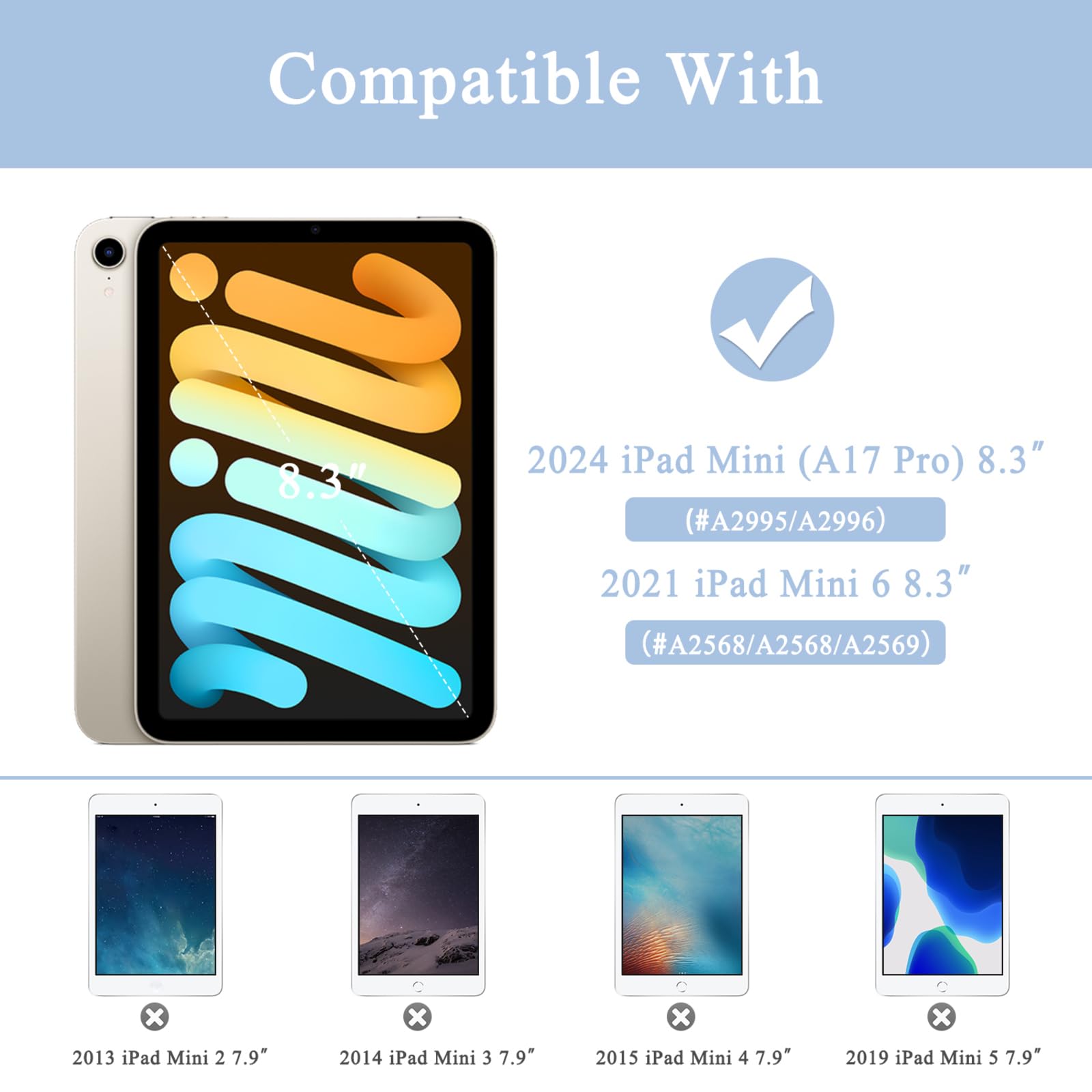 Supveco Slim Protective Case for iPad Mini 7 (A17 Pro) 2024 & iPad Mini 6 2021 8.3 Inch - Shockproof TPU Cover with Pencil Holder & Auto Wake/Sleep Feature - Perfect for Work, Travel & School - Blue