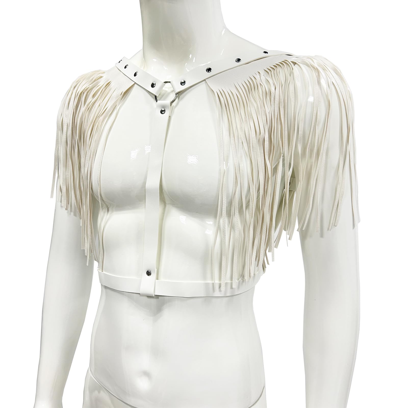 Men's Adjustable PU Leather Tassel Chest Harness - Punk Gothic Bandage Costume Accessory for Rave Party, BDSM, Halloween & Cosplay