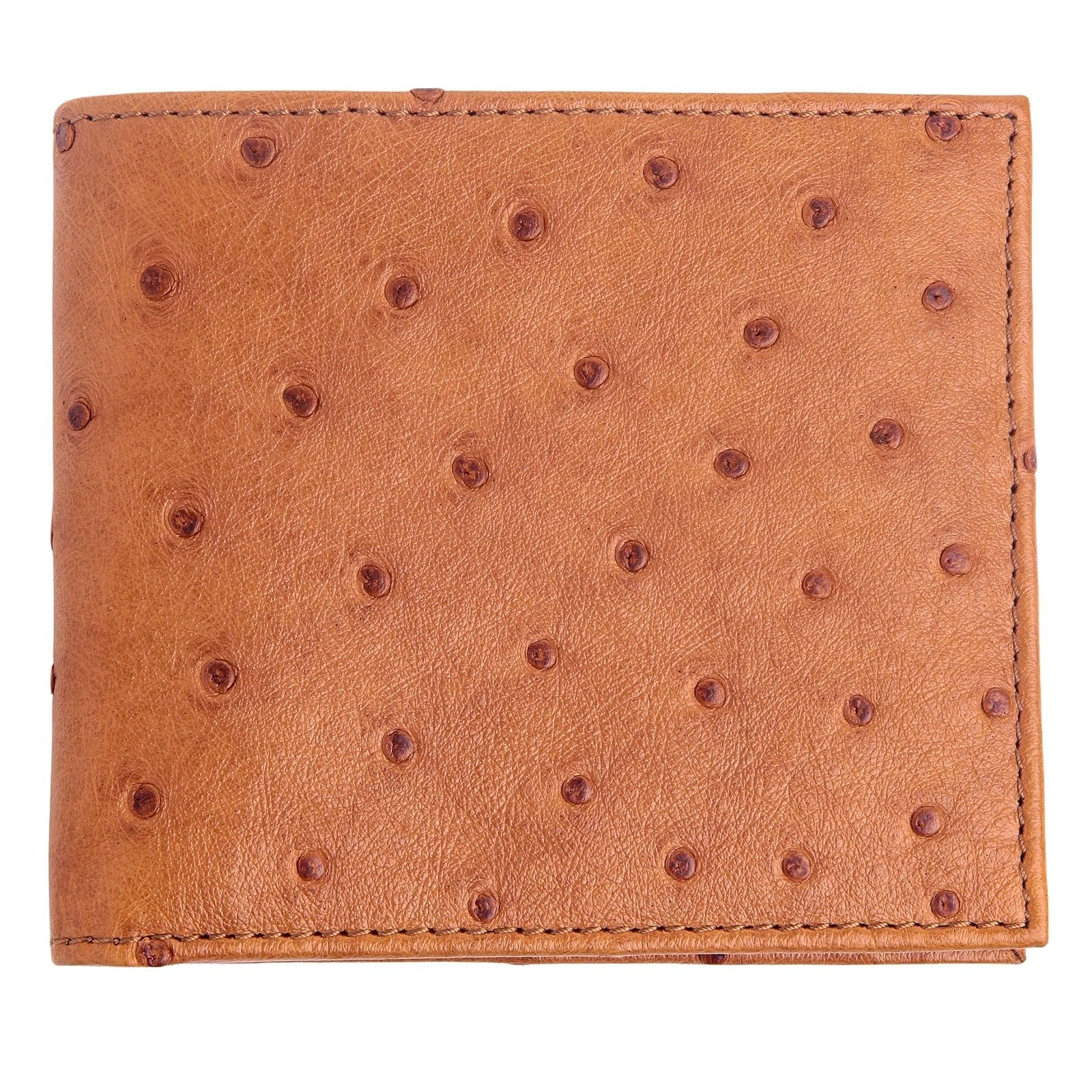 Premium Exotic Two-Tone Tan & Brown Ostrich Leather Wallet for Men - Stylish RFID Blocking Bifold Wallet for Everyday Use, Travel & Business