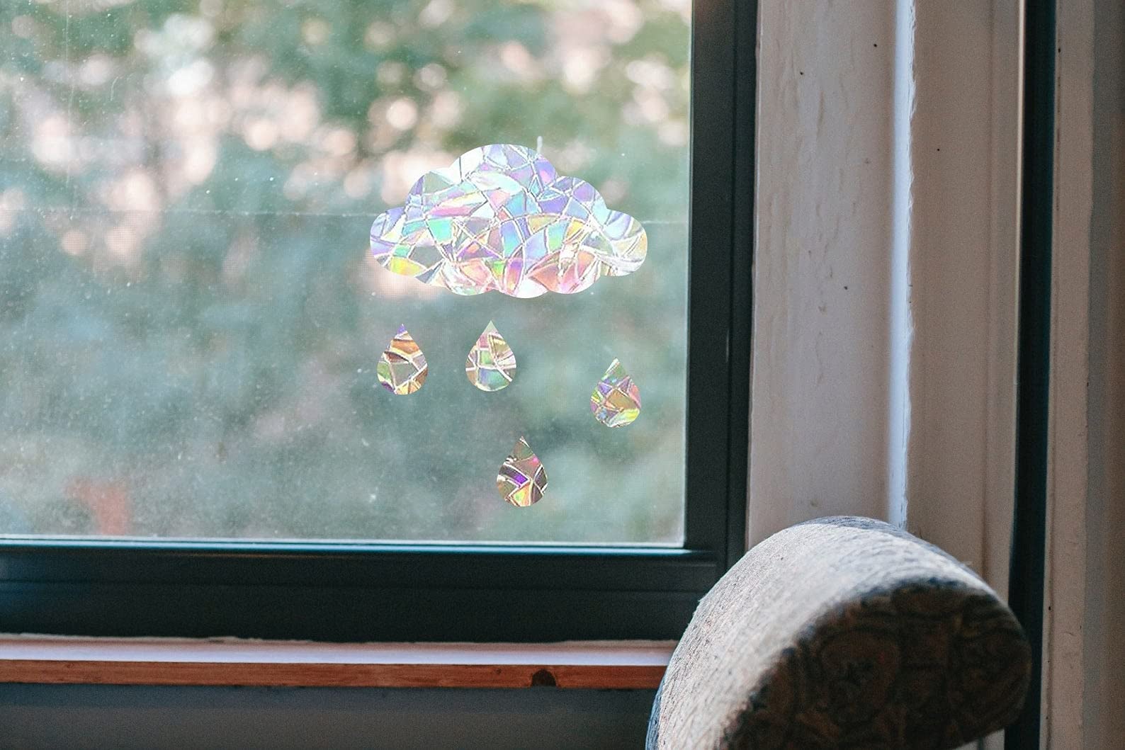 Cloud and Raindrops Suncatcher Window Decal - Rainbow Maker & Stained Glass Effect Window Sticker for Home Decor, Nursery, Office - Creates Beautiful Rainbow Reflections