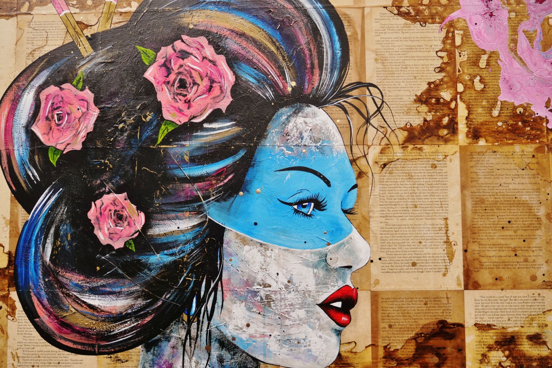 Hanabira Petal 200cm x 120cm Geisha Abstract Realism Canvas Art - Japanese Inspired Wall Decor for Living Room, Bedroom & Book Club
